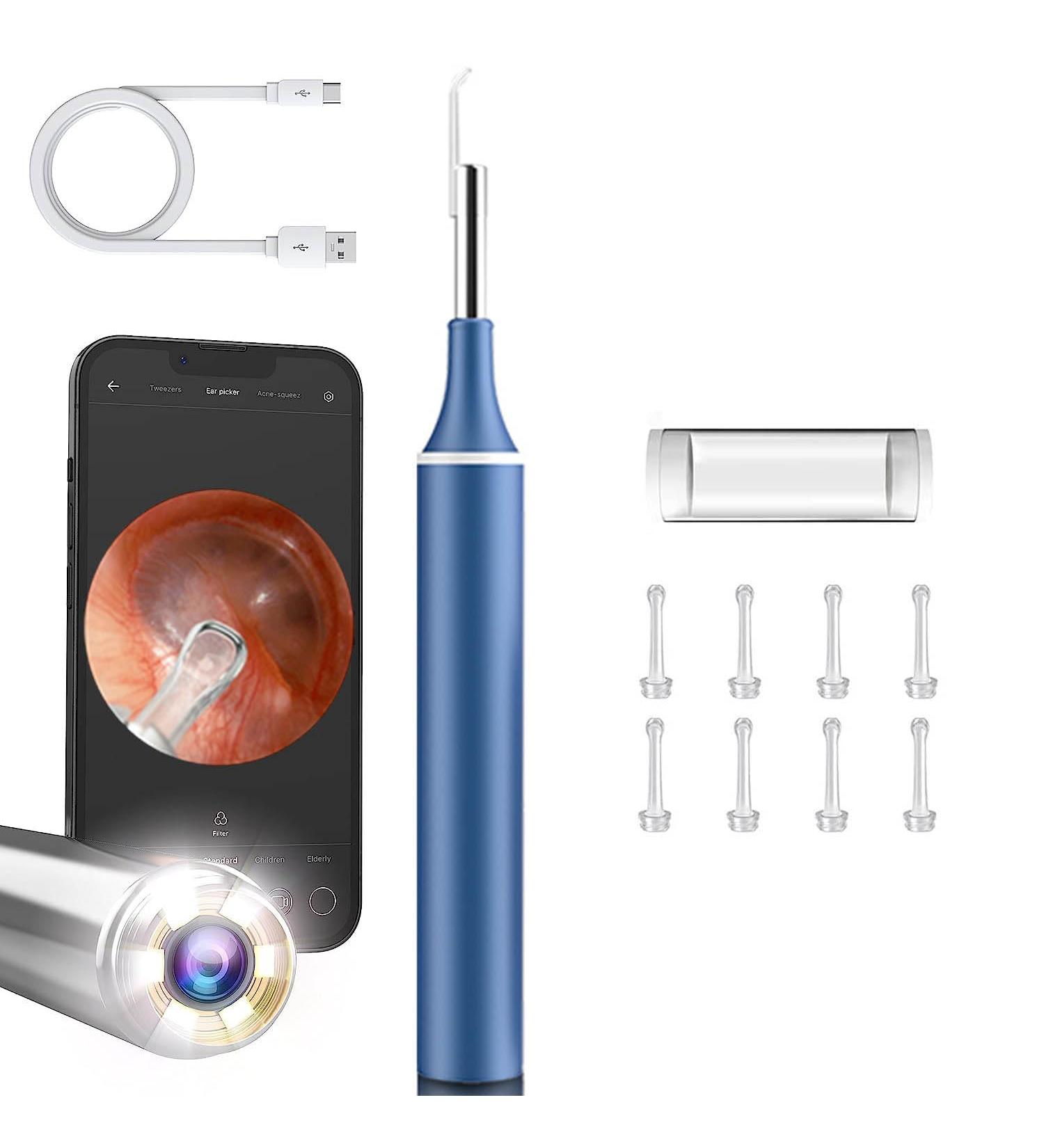 Ear Cleaner with 1080P Camera, Light & 8 Replacement Spoons for iOS/Android - Blue - Buy Online on GoSupps.com