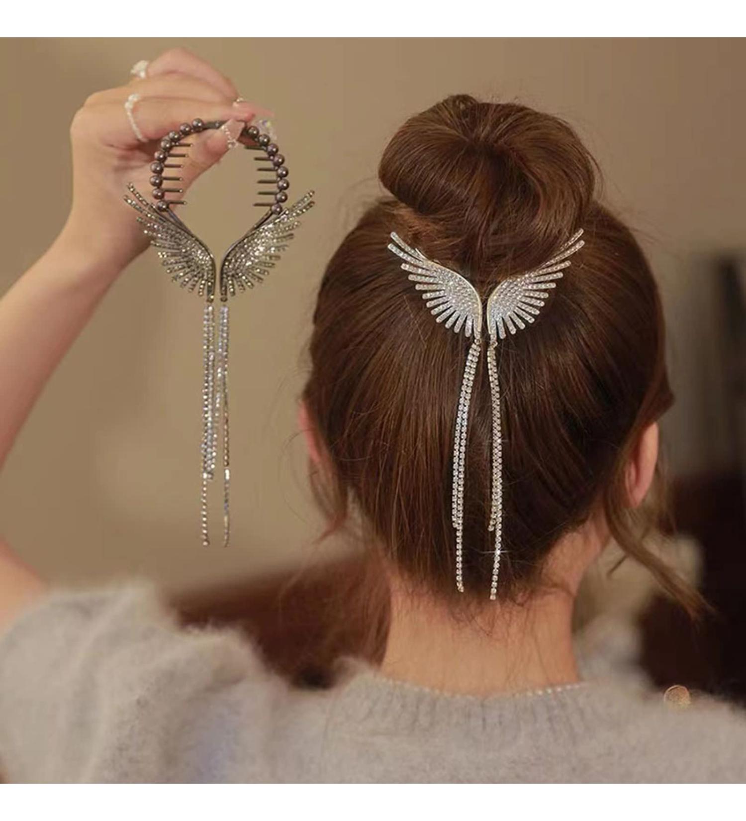 Angel's Wings Ponytail Buckle Hair Clips - 2 Pcs Fashion Tassel Pendant Hair Pins - Buy Online on GoSupps.com