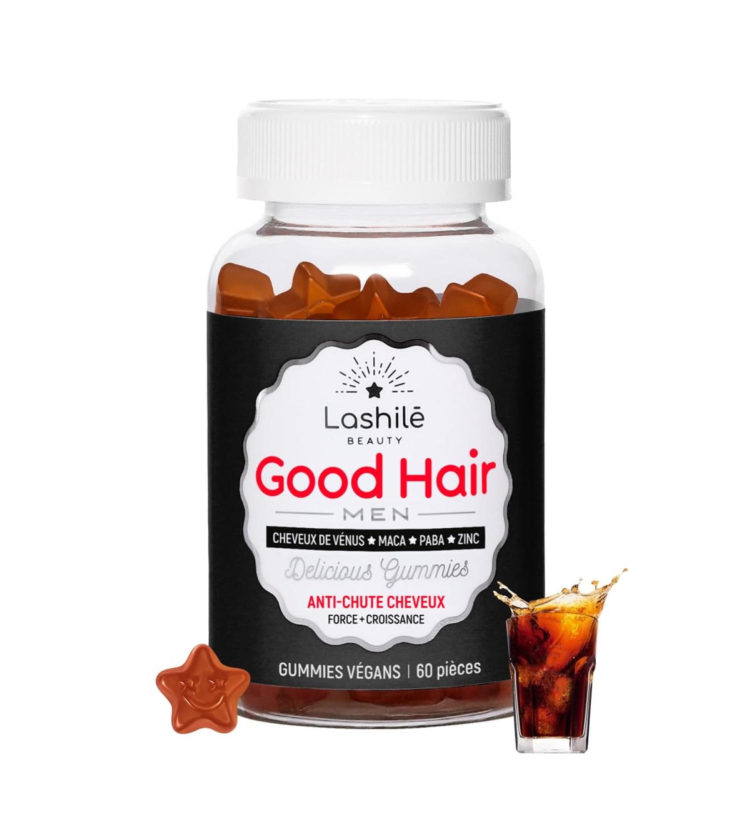 Lashil Beauty - Good Hair Men Vitamins - Food Supplements - Anti-hair loss man - Made in France - Zinc Vitamin B6 B10 Maca Paba Horsetail - 60 Gummie - Buy Online on GoSupps.com