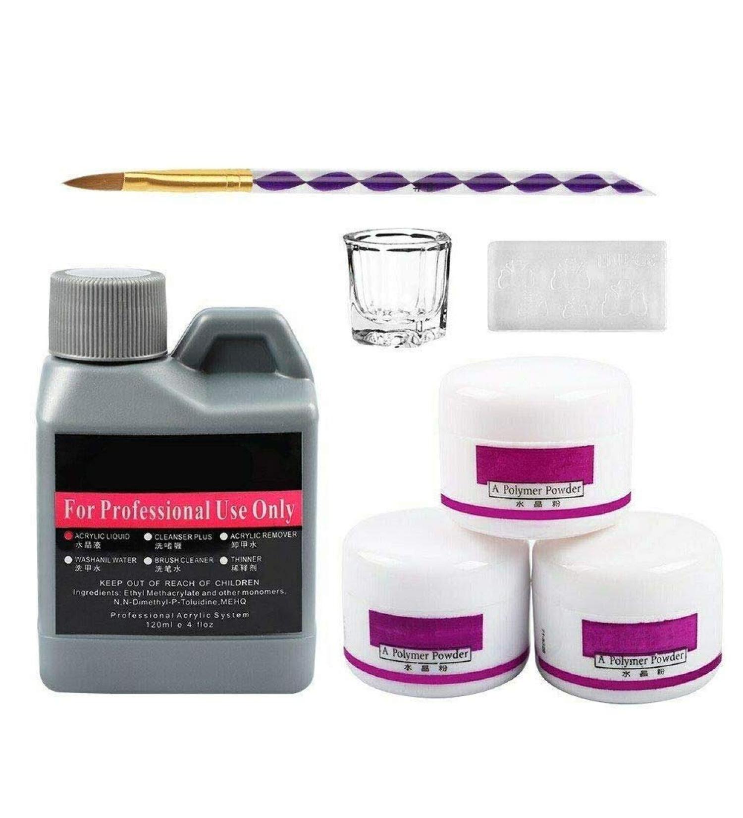 Magic Skin Nail Art Kit 120ml Acrylic Liquid and 3 Colors Acrylic Powder Kit 3D Mold Gel Brush set - Buy Online on GoSupps.com