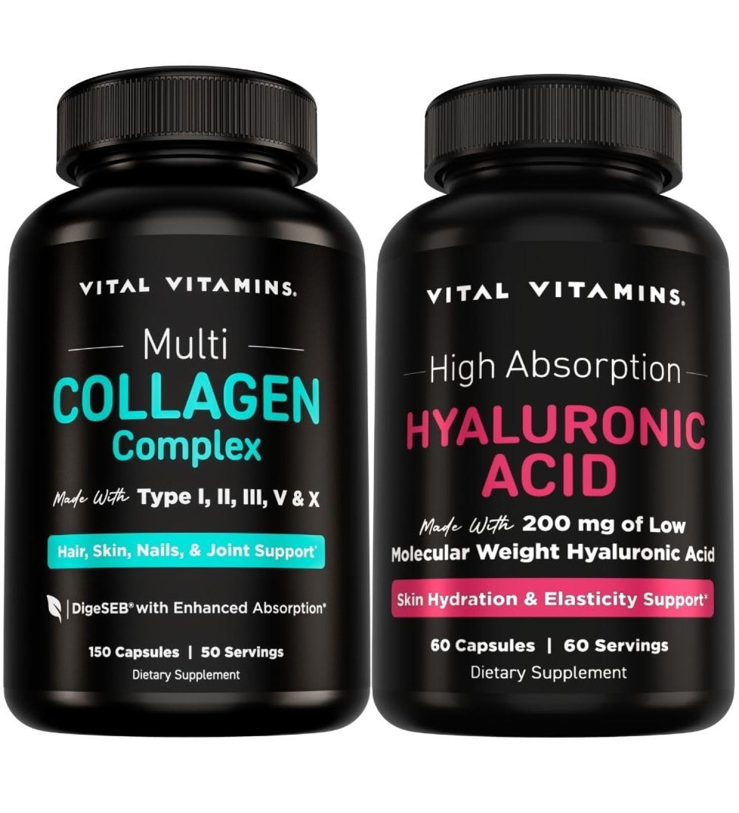 Vital Vitamins Multi-Collagen 150 ct + Hyaluronic Acid Capsules 60 ct - Buy Online on GoSupps.com