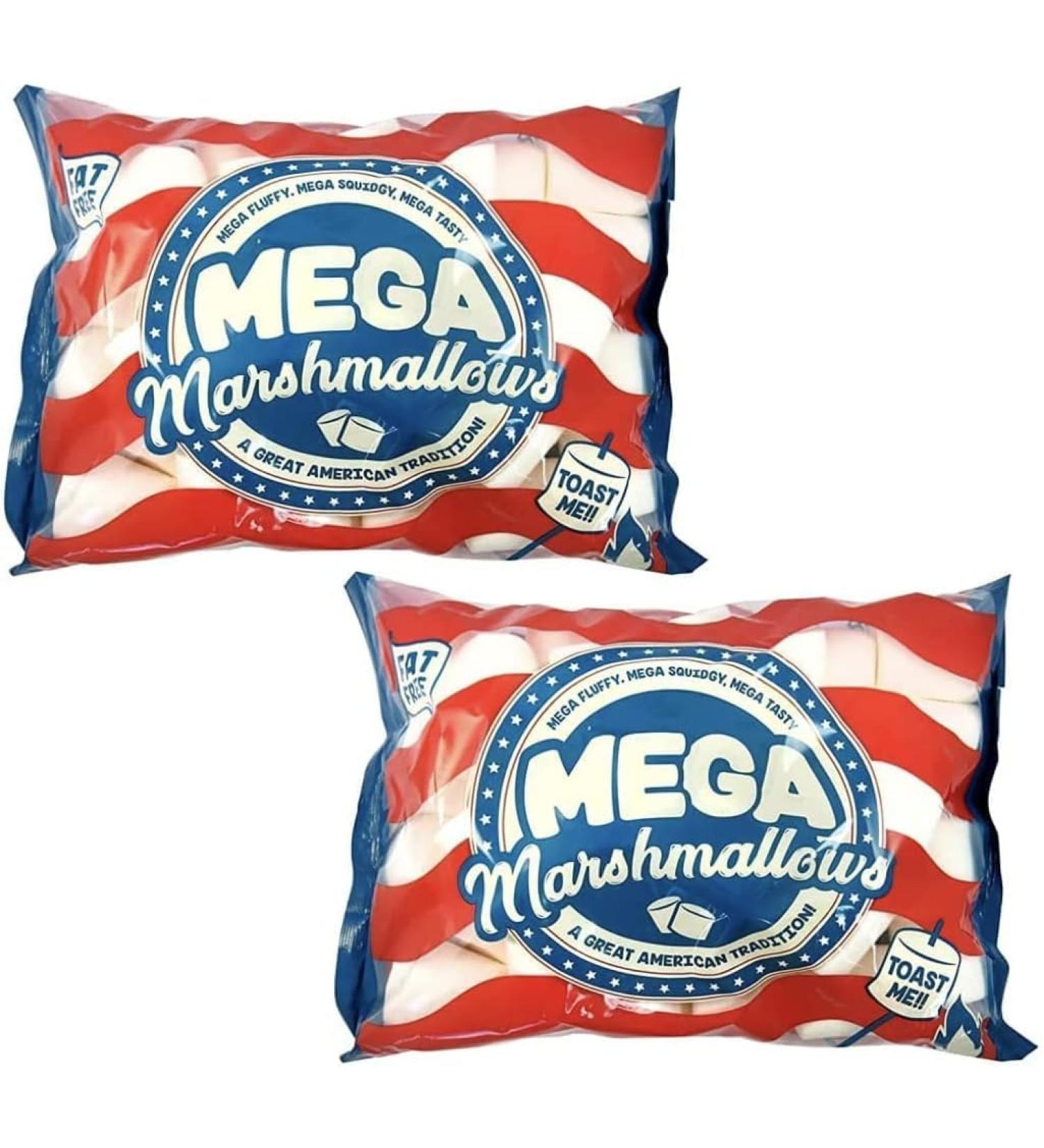 Mega Marshmallow Pack of Two - Extra Tasty Extra Fluffy Extra Large Fat Free Smores Roasting Mega Marshmallow - American Style 2 x 550g