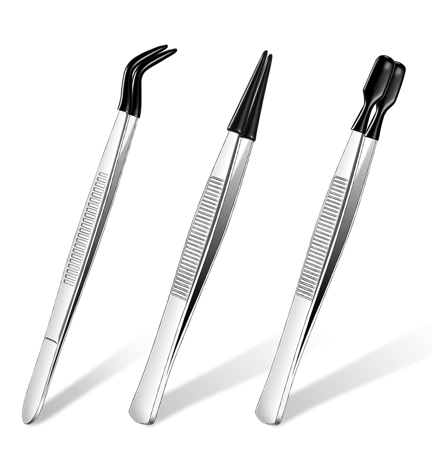 3-Piece Rubber Tipped Tweezers Set for Crafts and Jewelry - Black - Buy Online on GoSupps.com