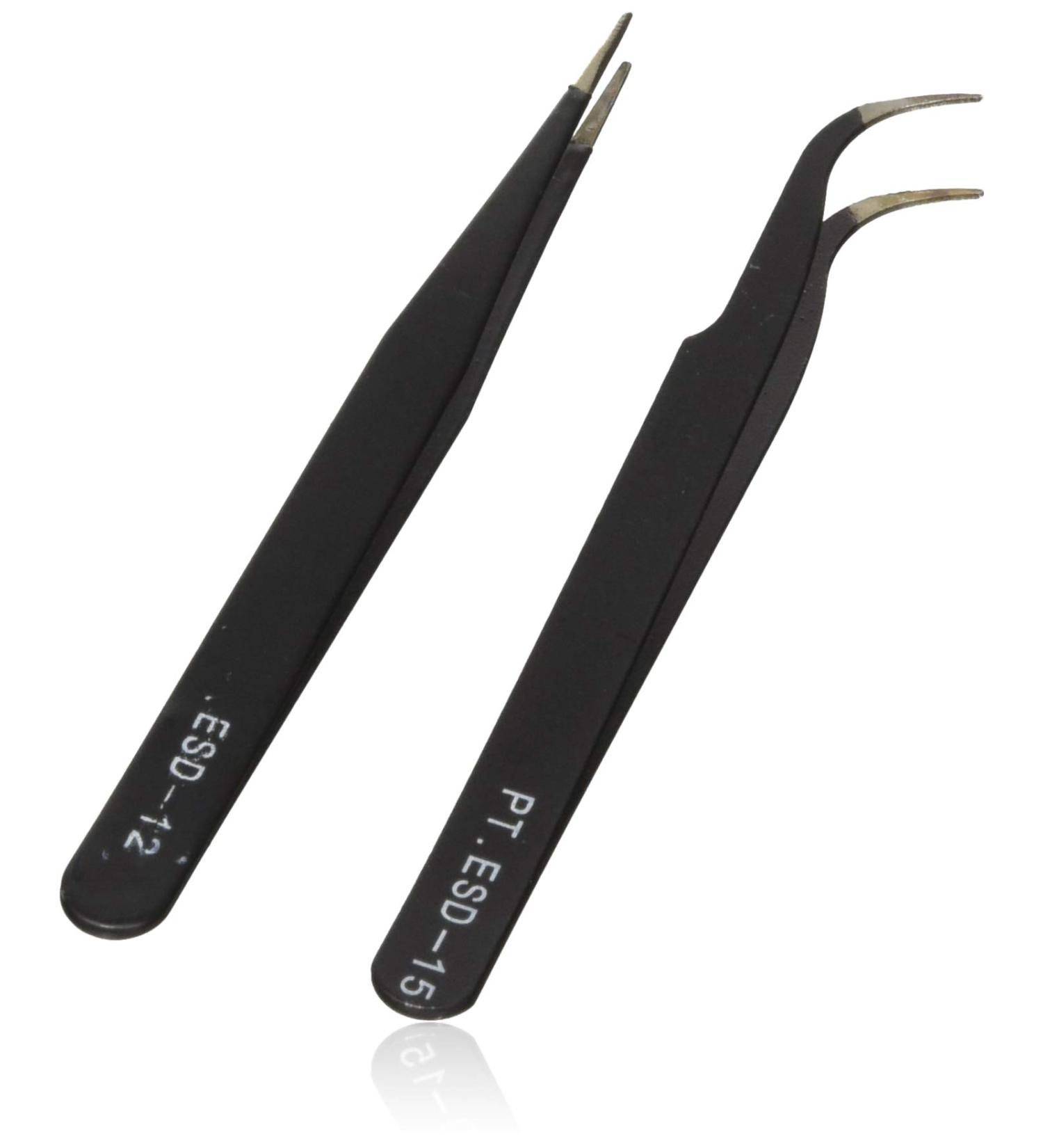 Well-Goal Nail Art Rhinestones Eyelashes Extension Straight & Curved Tweezers Tool Set--Black No.1