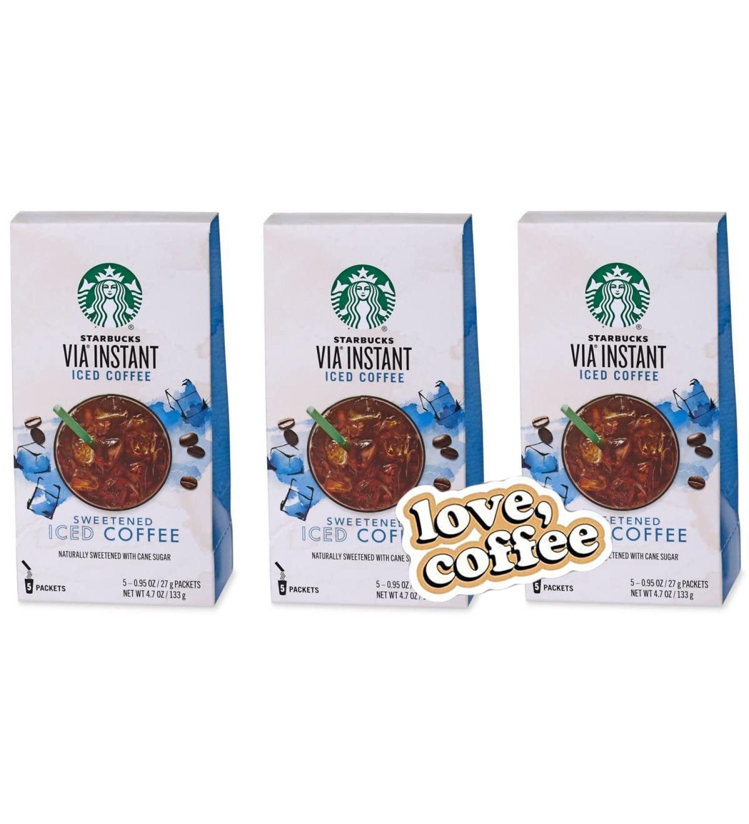 Starbucks VIA Sweetened Iced Coffee - 3 Boxes, 5 Packets Each with Exclusive Coffee Sticker - Buy Online on GoSupps.com