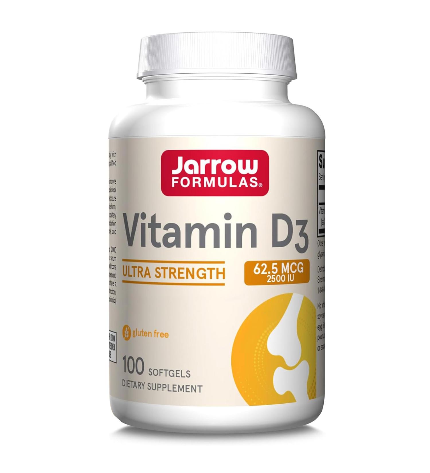 Jarrow Formulas Vitamin D3 2 500 IU Deposit 1 Capsule Every 3 Days 100 Soft Capsules Lab Tested Gluten Free Soy Free Non-GMO - Buy Online on GoSupps.com