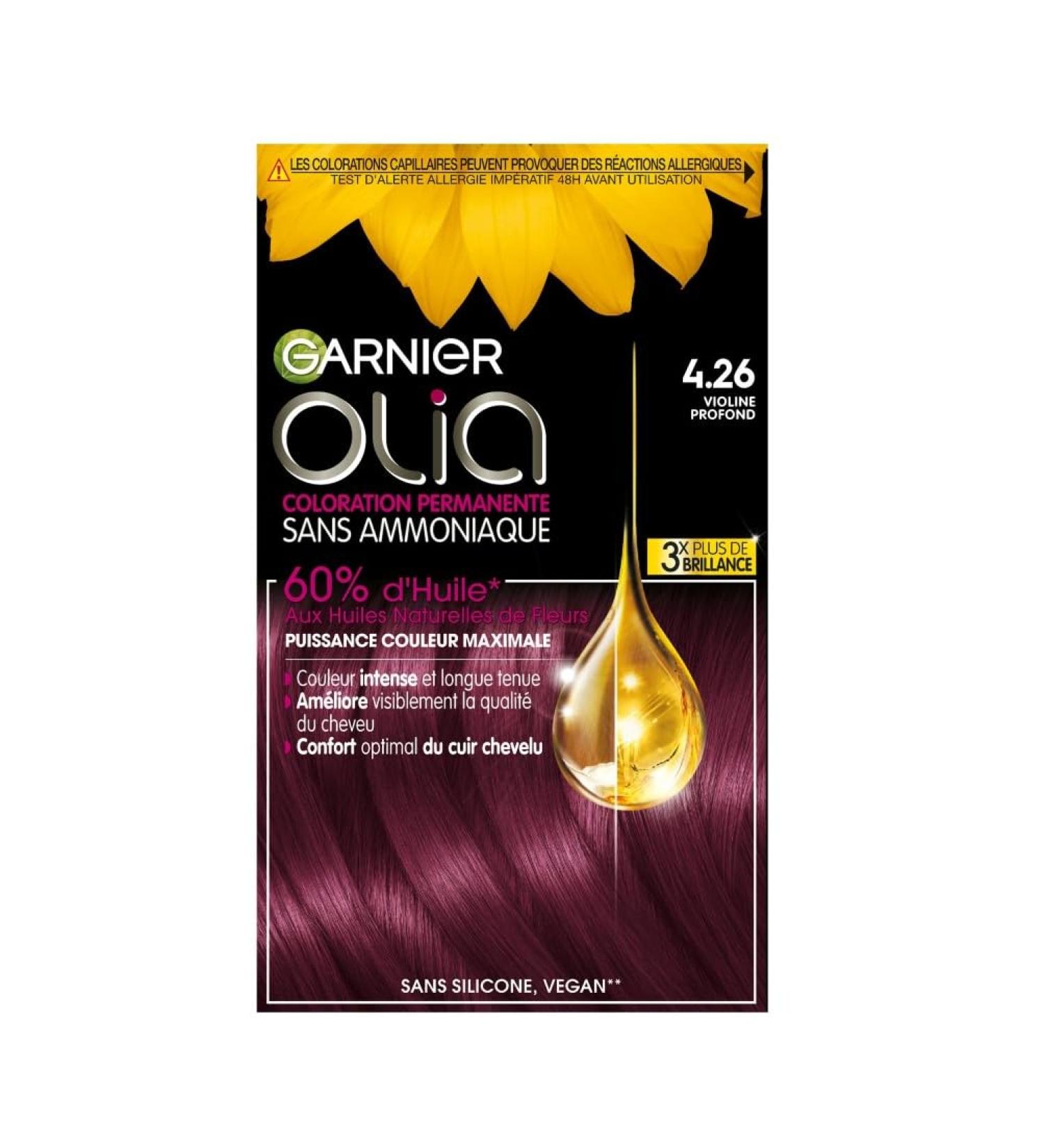 Garnier Coloration Permanente - Sans Ammoniaque - Aux Huiles Naturelles de Fleurs - Violine Profond (4.26) - Olia Vivids VIOLINE PROFOND 4.26 - Buy Online on GoSupps.com
