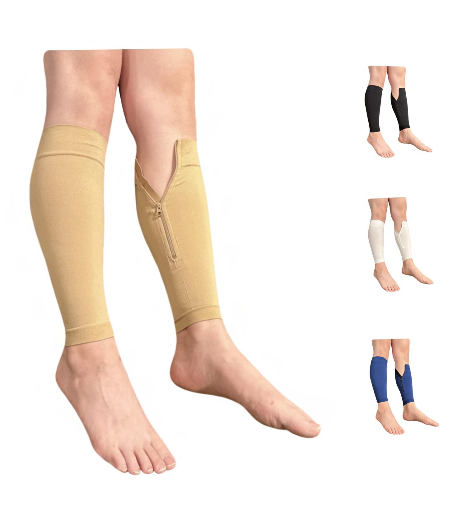 Buy Nude Compression Shin Calf Sleeves 20-30 mmHg - No Foot Zipper - Large/X-Large - International Shipping - Buy Online on GoSupps.com