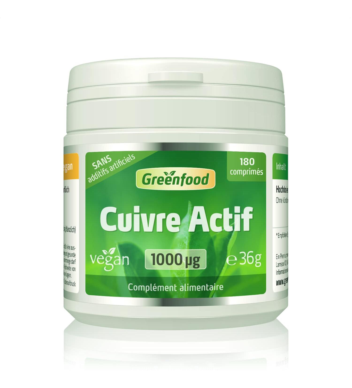 Greenfood Active copper 1000 g high dose 180 tablets - for normal energy metabolism no artificial additives no genetic engineering vegan. - Buy Online on GoSupps.com