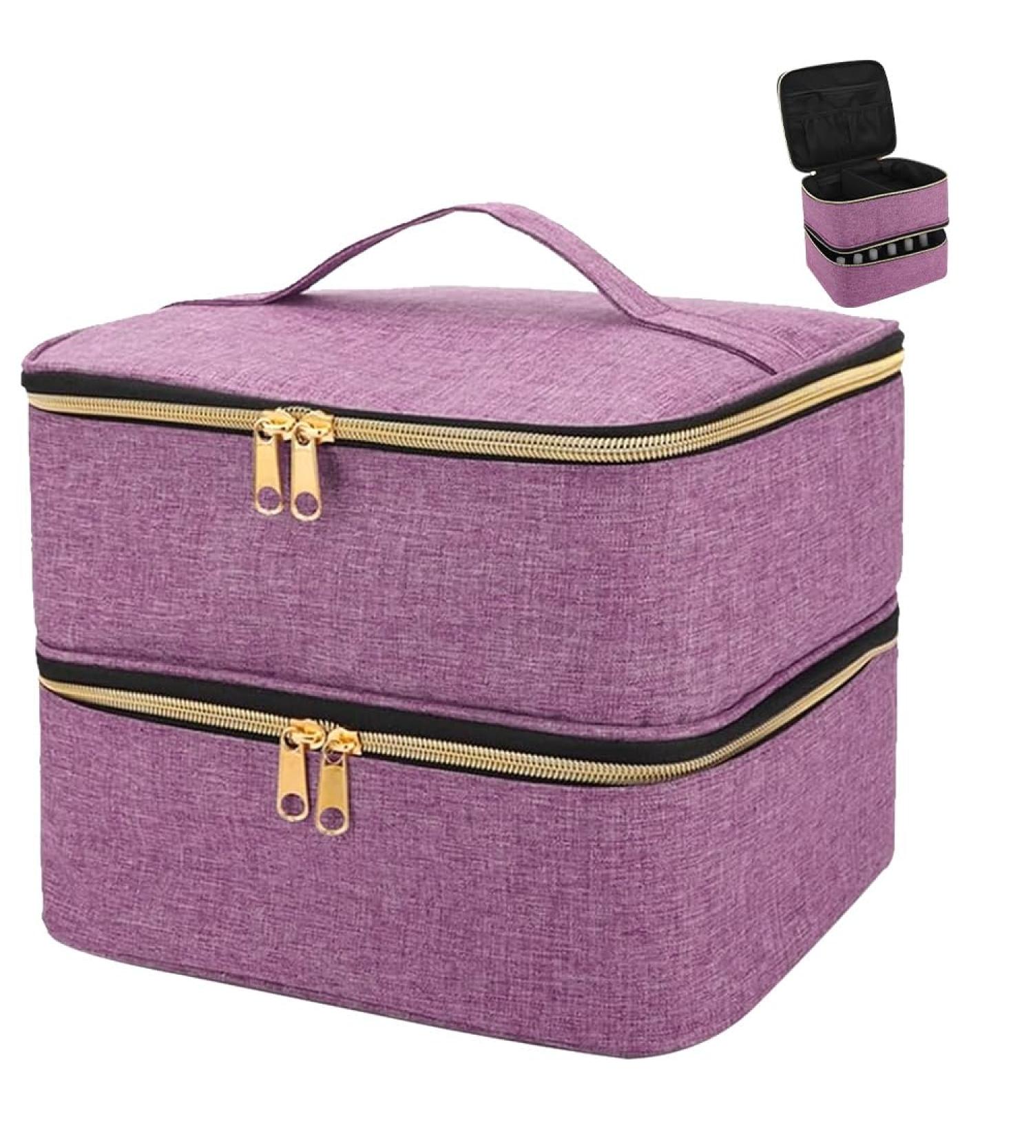 Waterproof Double Layer Nail Polish Storage - Adertos Purple Nylon Organizer for 30 Bottles & Accessories - Buy Online on GoSupps.com