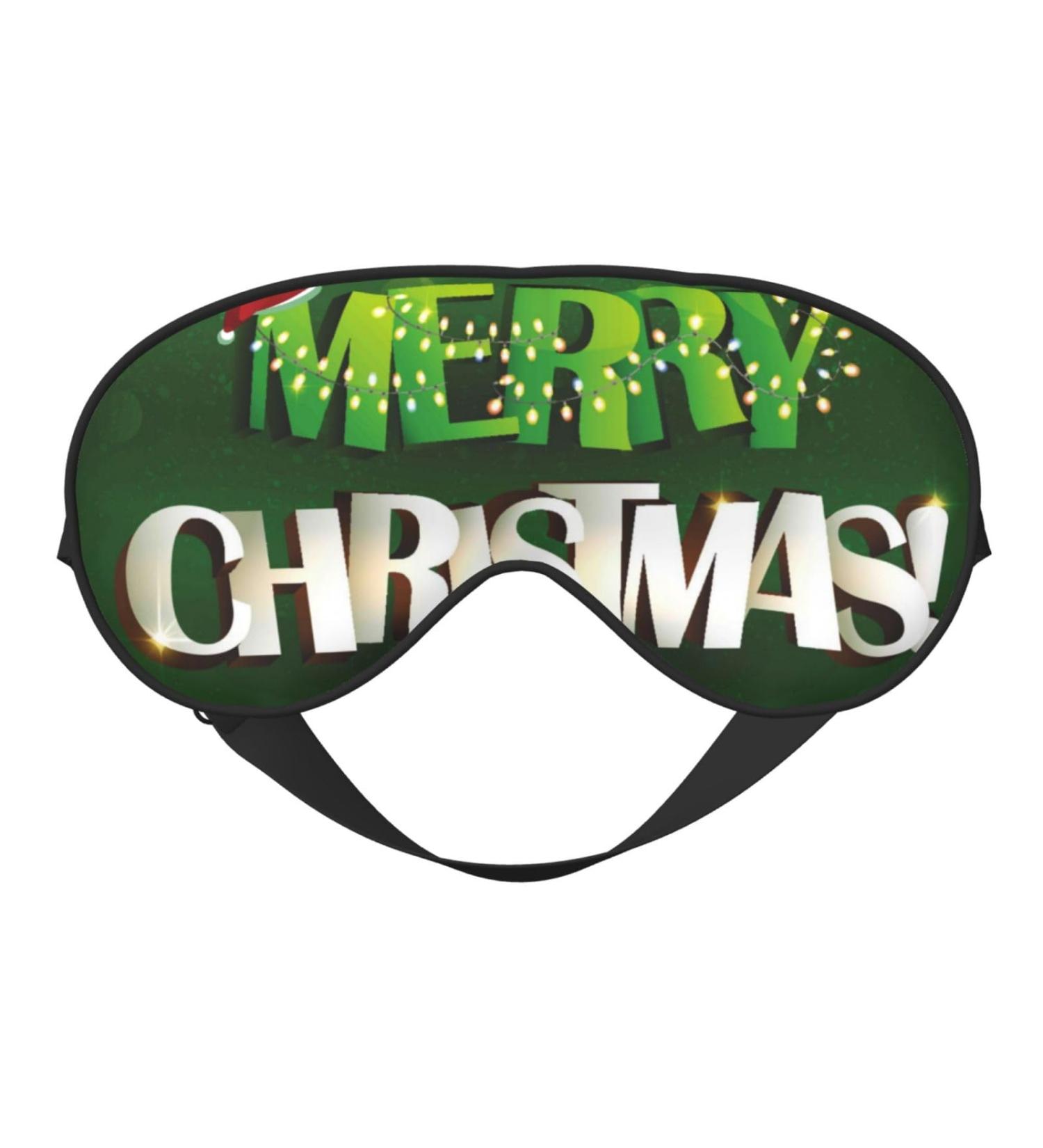 Merry Christmas Print Sleep Eye Mask - Soft Eye Cover Blindfold with Elastic Strap for Travel & Night Sleeping - Buy Online on GoSupps.com
