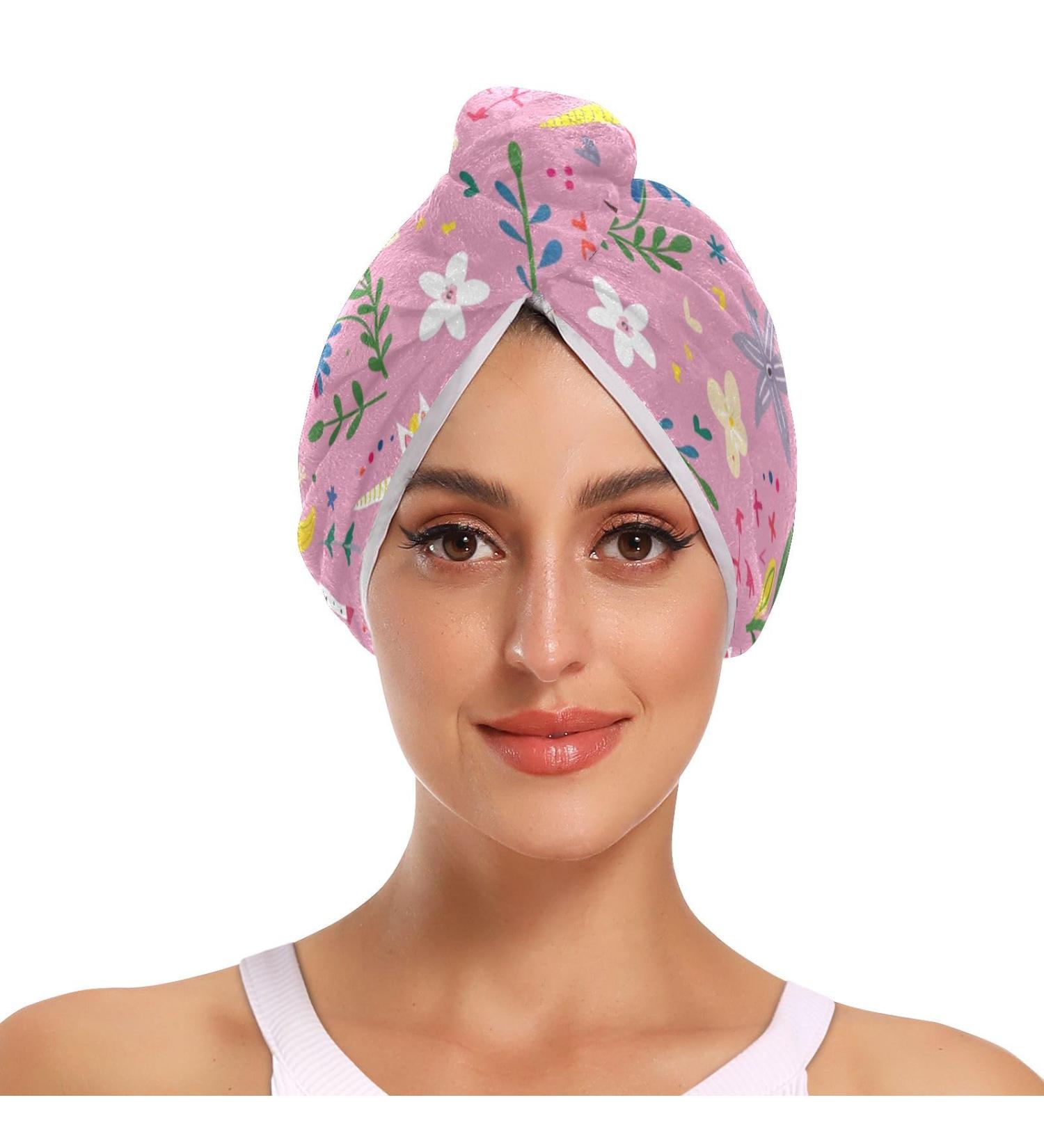 Unicorn Heart Flower Leaf Hair Towel 2 Pack | Super Absorbent Quick Dry Hair Turbans for Women & Girls - Buy Online on GoSupps.com