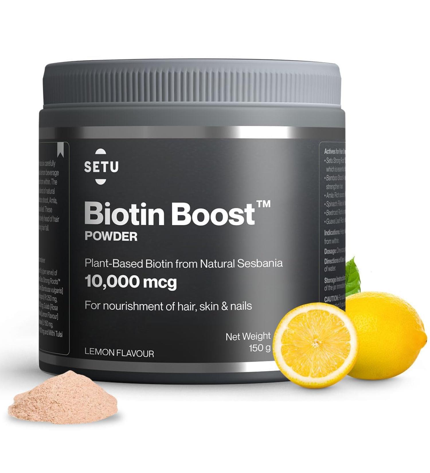 Hair Growth with Natural Sesbania Amla Spinach Bamboo & Guava Leaf | Healthy Hair Skin & Nails | Lemon Flavour - Buy Online on GoSupps.com