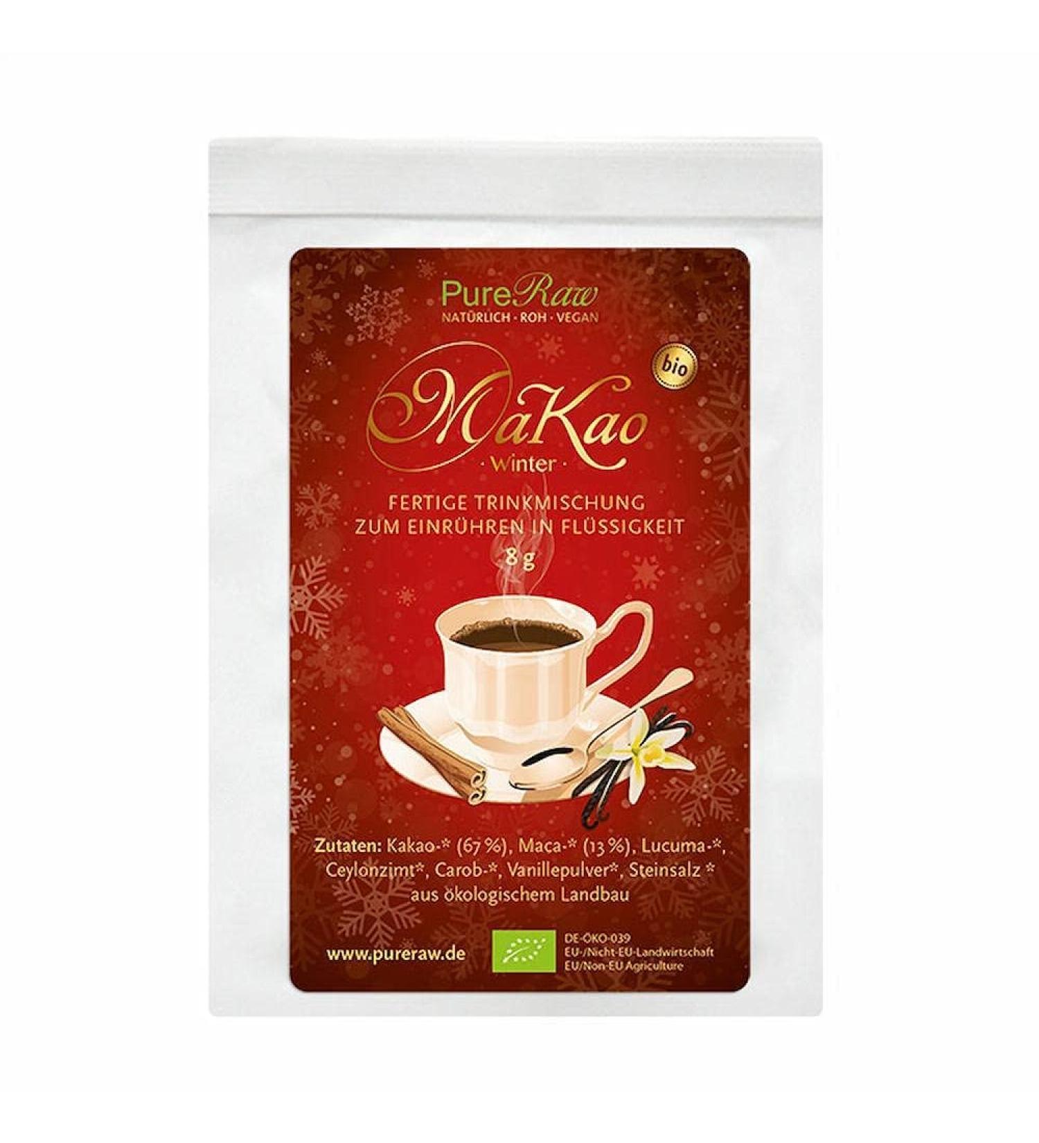 Makao Winter Cocoa & Cinnamon Superfood Hot Chocolate | Organic Raw Vegan Sugar-Free Drinking Chocolate | Delicious Christmas Drink - Pureeraw 8g - Buy Online on GoSupps.com