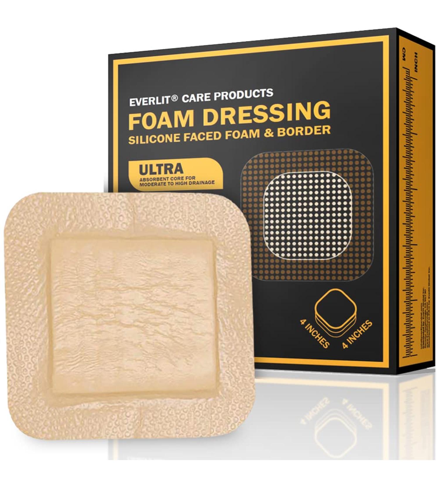 EVERLIT Silicone Foam Dressing 4x4 - Pack of 10 | Sterile Gentle Waterproof Bandage for Wound Care - Buy Online on GoSupps.com