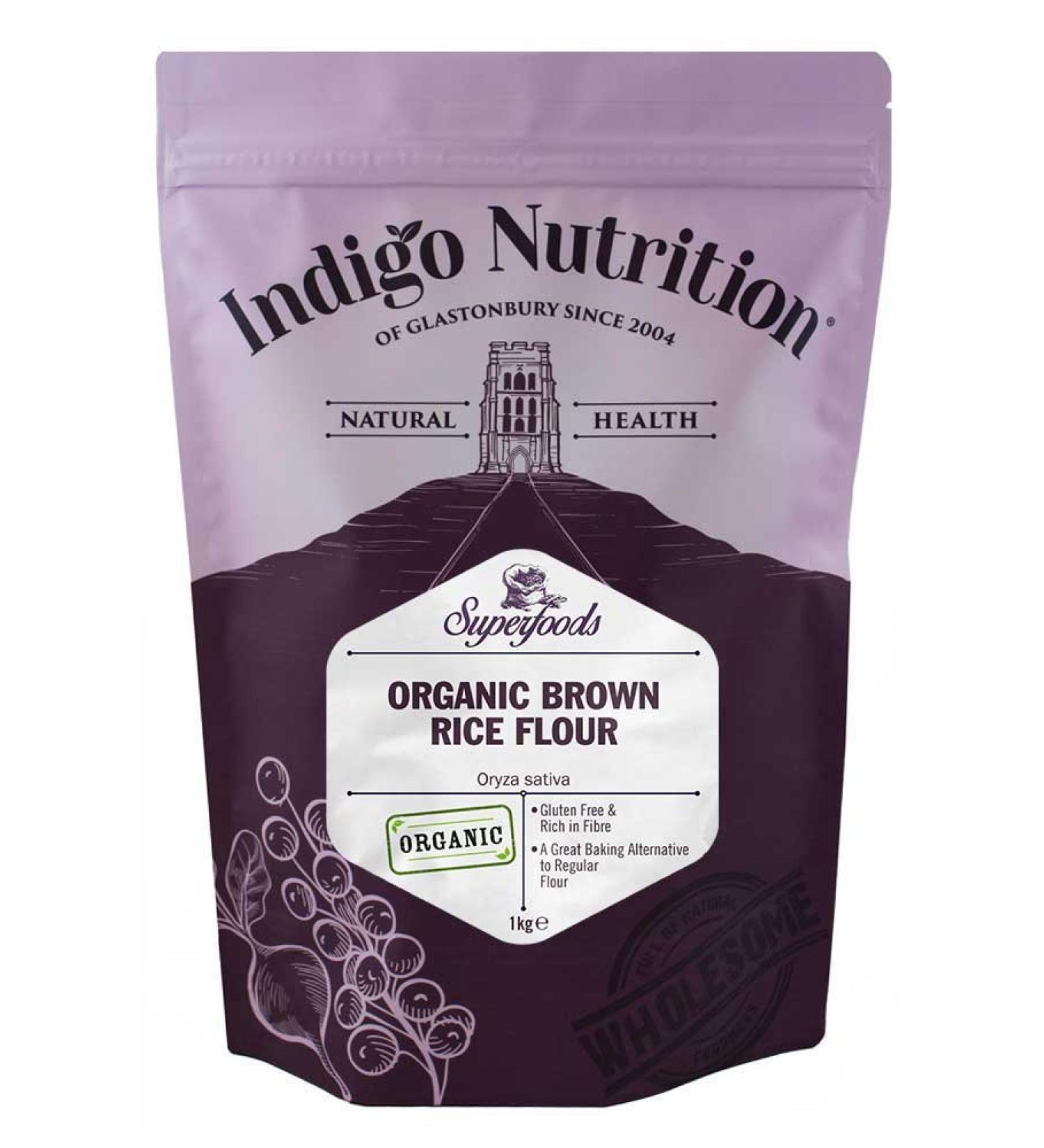 Indigo Herbs Organic Whole Rice Flour 1kg (Organic Brown Rice Flour) - Buy Online on GoSupps.com