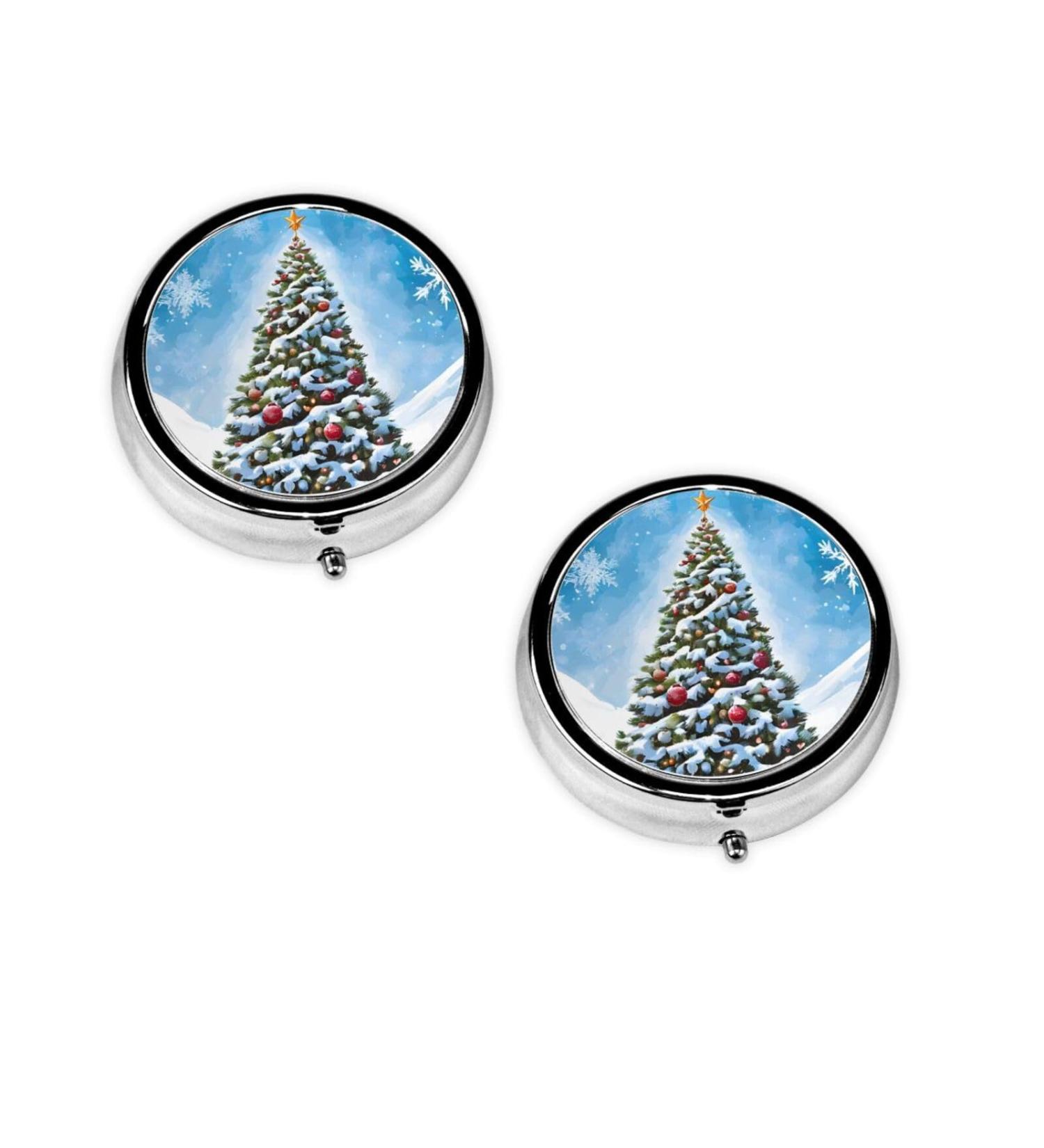Christmas Trees Pill Box | 3 Compartment Portable Travel Medicine Organizer | Mini Decorative Pocket Purse for Vitamins & Tablets - Buy Online on GoSupps.com
