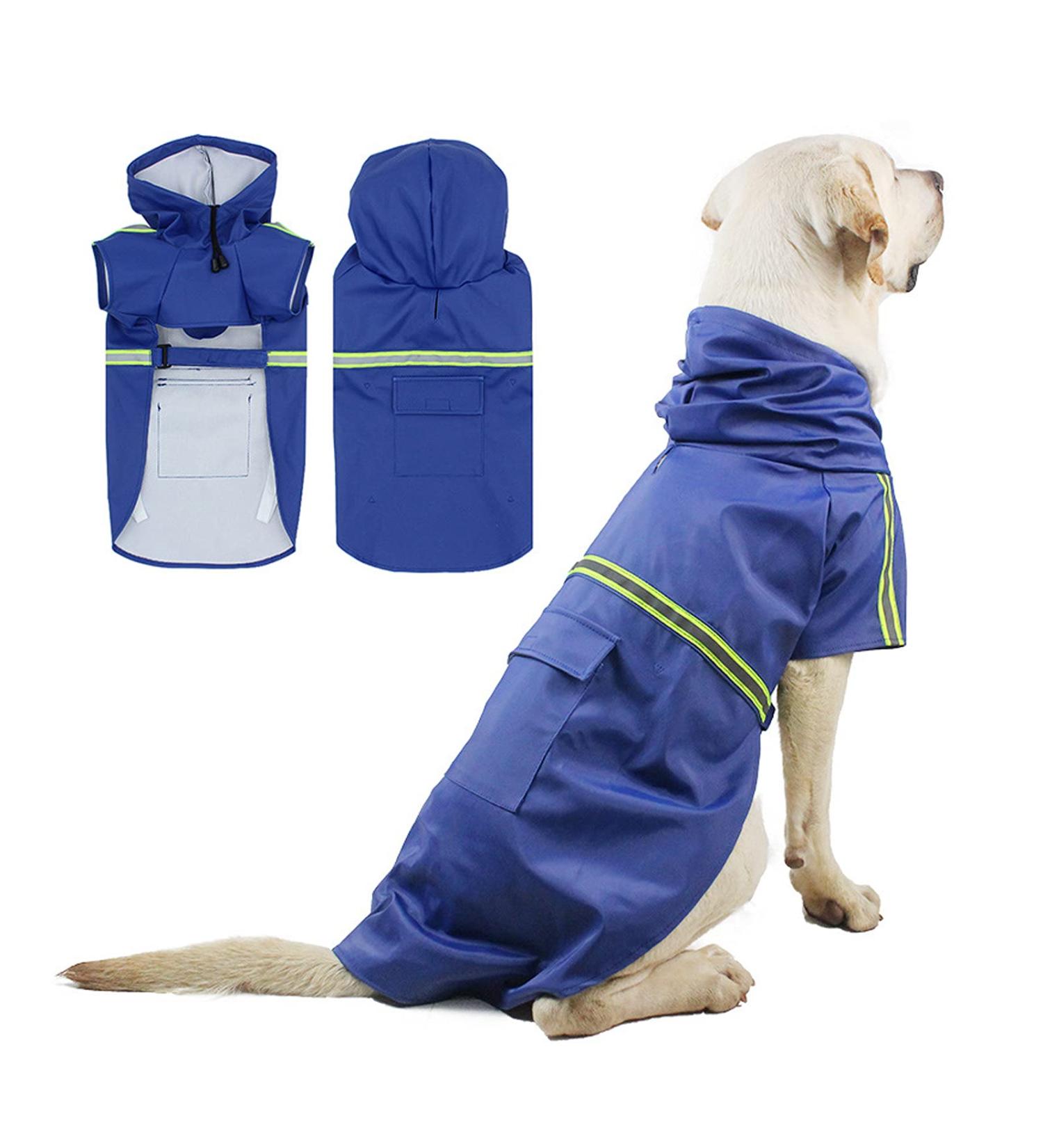 PETCUTE Waterproof Dog Raincoat with Hood and Harness Hole | Adjustable Reflective Rain Jacket for Medium Large Dogs - Dark Blue - Buy Online on GoSupps.com