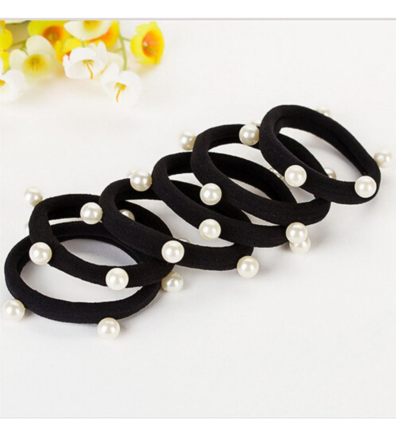Suoirblss 20 Pcs Black Man-made Pearl Elastic Hair Bands - Hair Ties for Women | Ponytail Headbands Hair Accessories - Buy Online on GoSupps.com