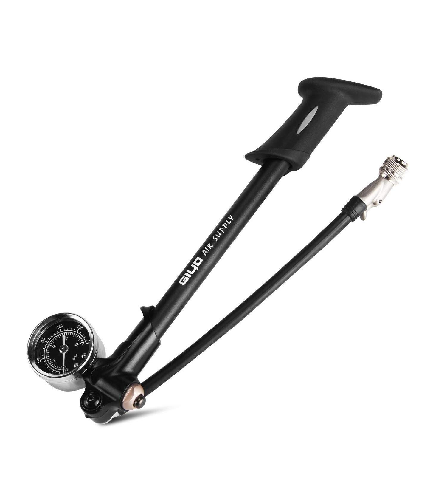 GIYO High Pressure Shock Pump - 300 PSI Max - Fork & Rear Suspension - Lever Lock Nozzle - No Air Loss - Black - Buy Online on GoSupps.com