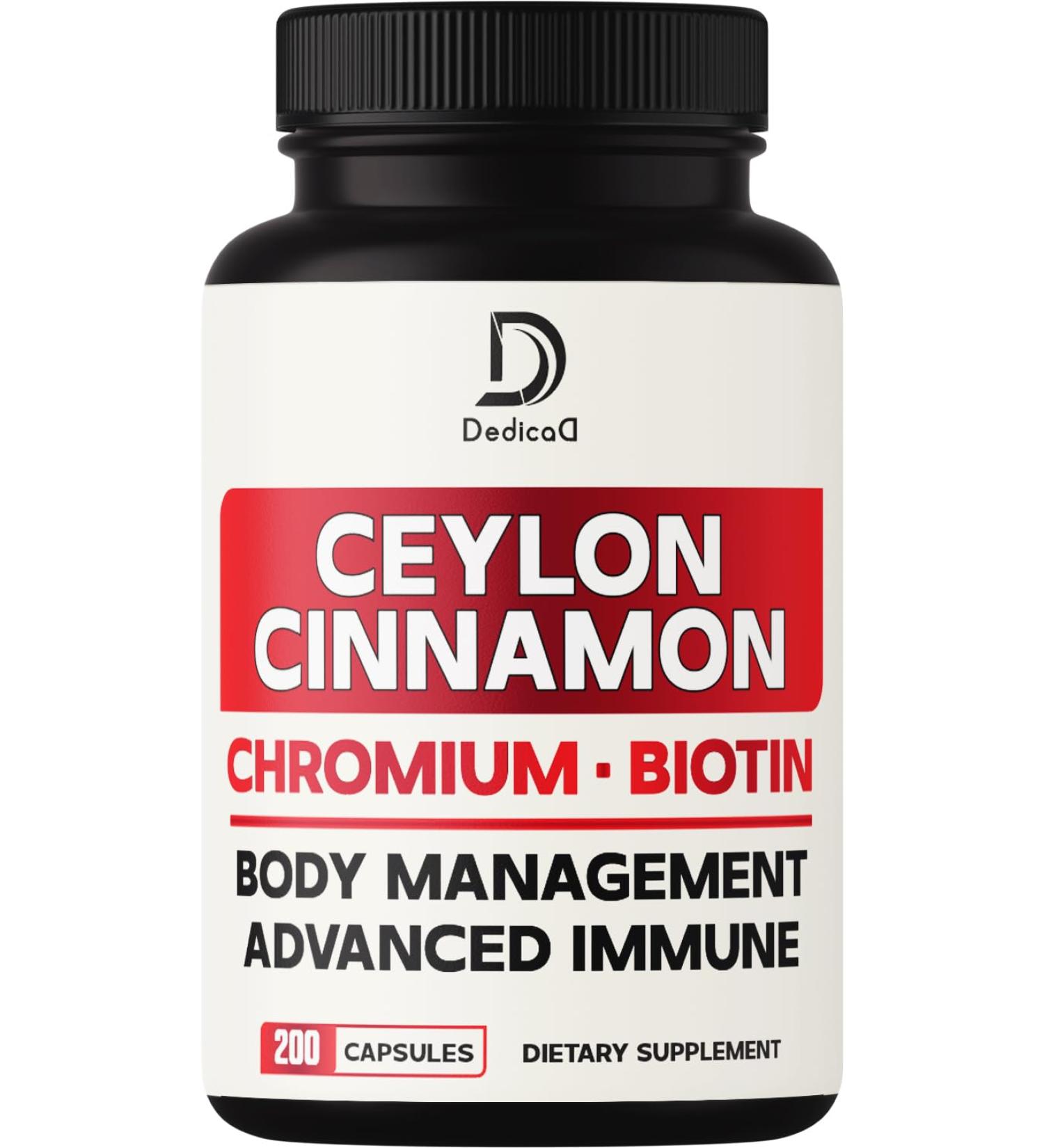 DEDICAD 13in1 Ceylon Cinnamon Capsules - 200 Capsules with Chromium Picolinate, Biotin, Grape Seed, Elderberry & More - Buy Online on GoSupps.com