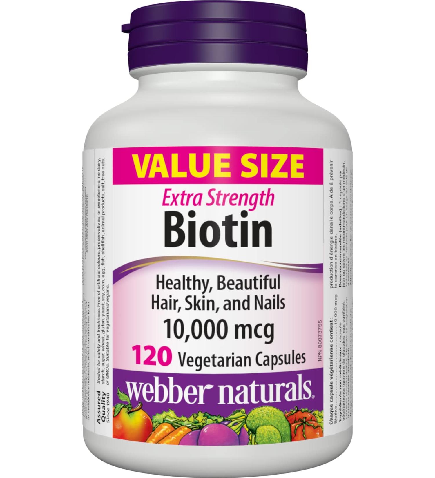 Webber Naturals Biotin Extra Strength 10 000 mcg 120 Capsules - Buy Online on GoSupps.com