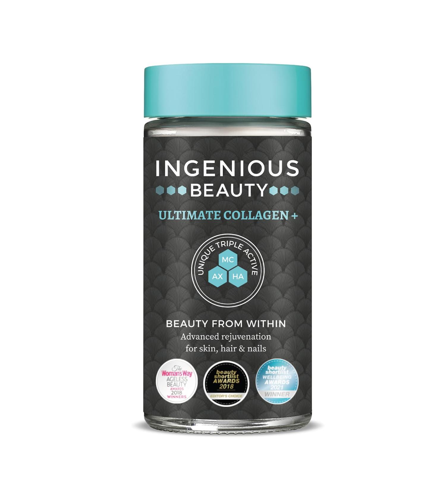 Ingenious Beauty Ultimate Collagen+ Capsules - 90 Marine Collagen Supplements for Fine Lines & Wrinkles - Anti Wrinkle Supplement - 30 Day Supply - Buy Online on GoSupps.com