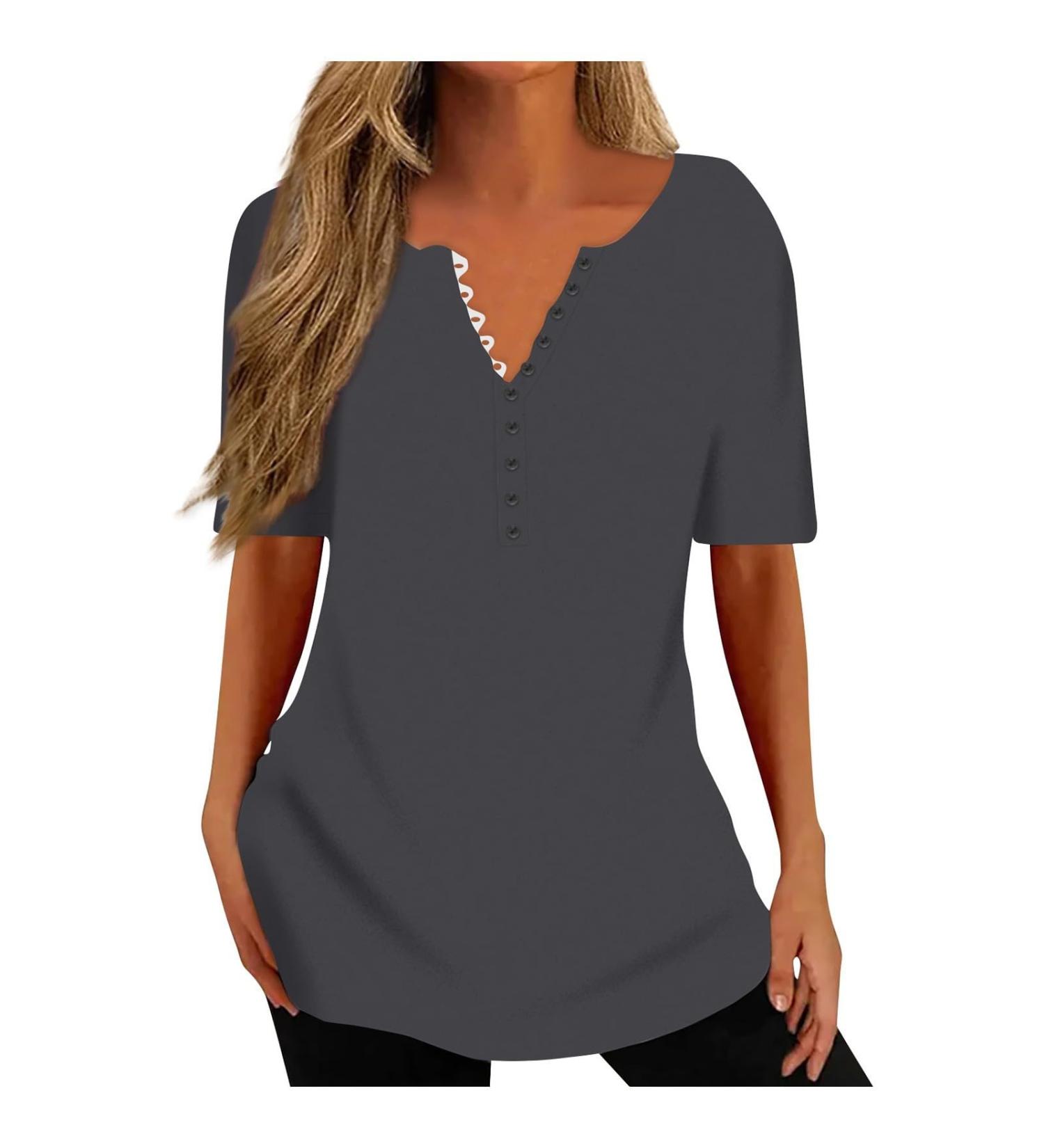 Golatcr Women's Monochrome Round Neck Summer T-Shirt | Loose Fit Basic Tops | White Ribbed & Black V-Neck | XXL - Buy Online on GoSupps.com