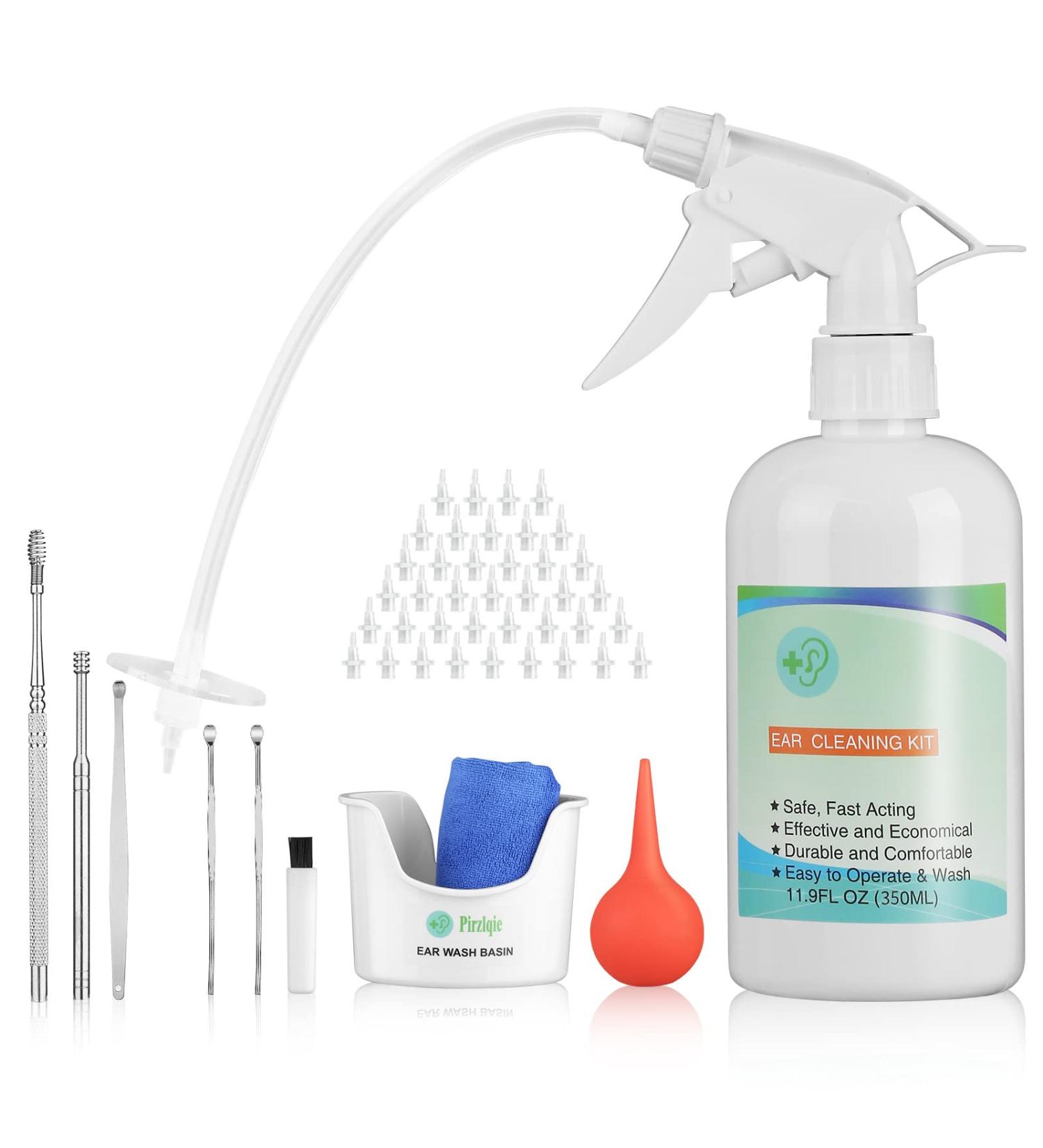 Ear Wax Removal Kit - Safe Ear Irrigation Tool for Adults & Kids - Includes Basin, Syringe, Curette, Towel & 40 Disposable Tips - Easy to Operate - 500ml Capacity - Buy Online on GoSupps.com
