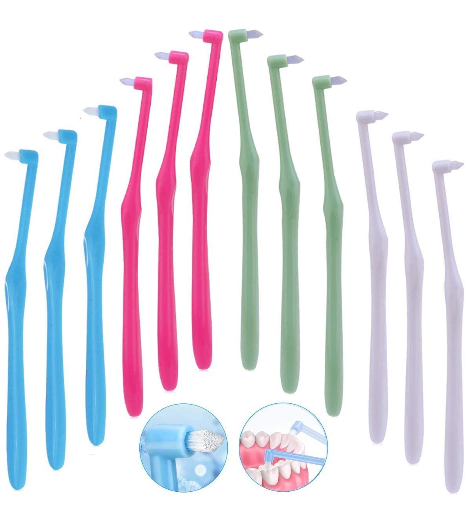 MAQ 12-Part Manual Interspace Toothbrush | Soft BPA-Free Dental Brushes for Orthodontic Bridges | Slim Design for Difficult Areas | Deep Green & White - Buy Online on GoSupps.com