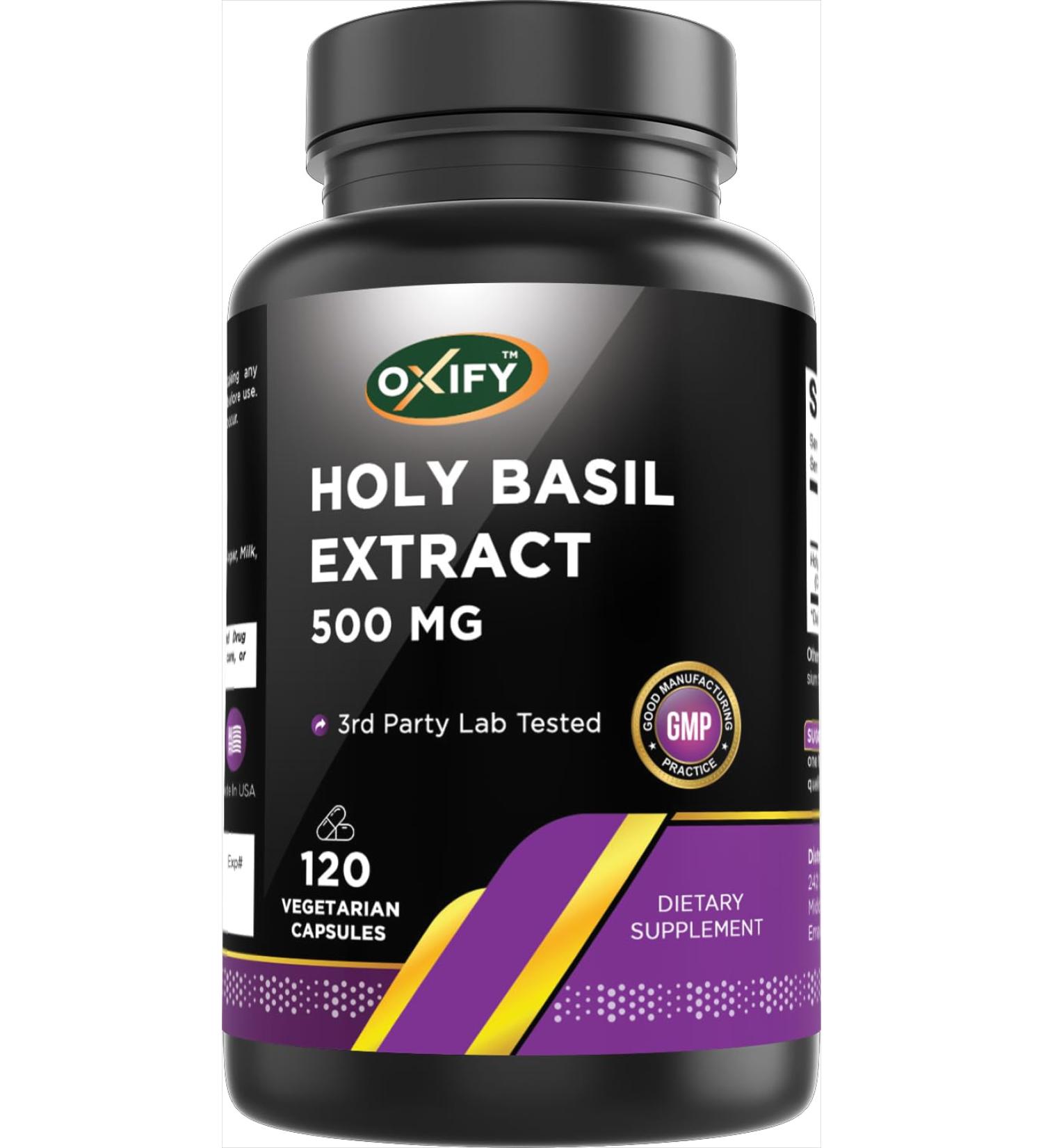 Oxify Holy Basil Extract 500 mg | 120 Vegetarian Capsules | Gluten-Free Non-GMO | Supplement Made in USA - Buy Online on GoSupps.com