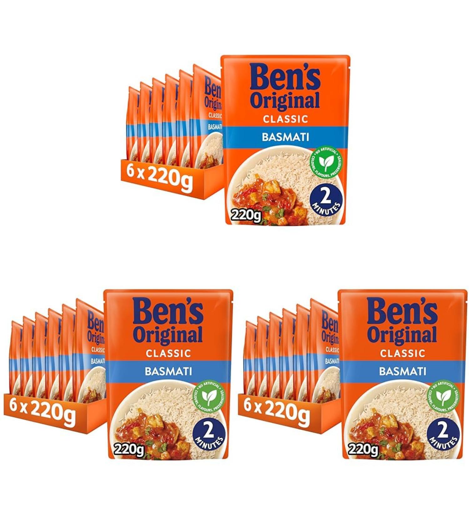Ben's Original Basmati Microwave Rice Bulk Multipack 6 x 220 g pouches (Pack of 3) - Buy Online on GoSupps.com
