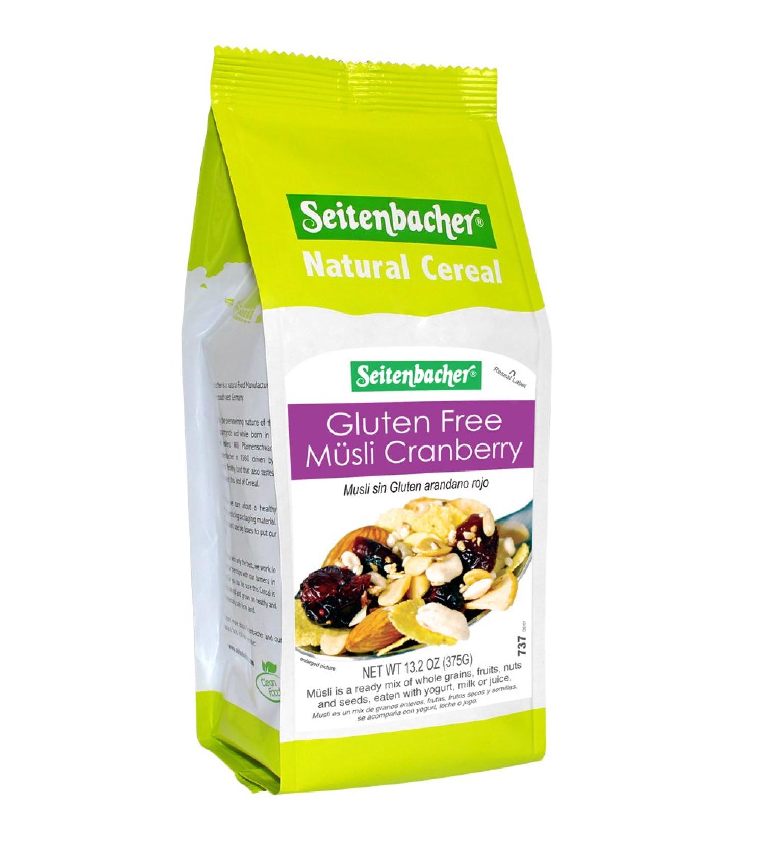 Seitenbacher Gluten Free Muesli Cranberry Cereal 13.2oz - Natural, Healthy Breakfast Option - Buy Online on GoSupps.com