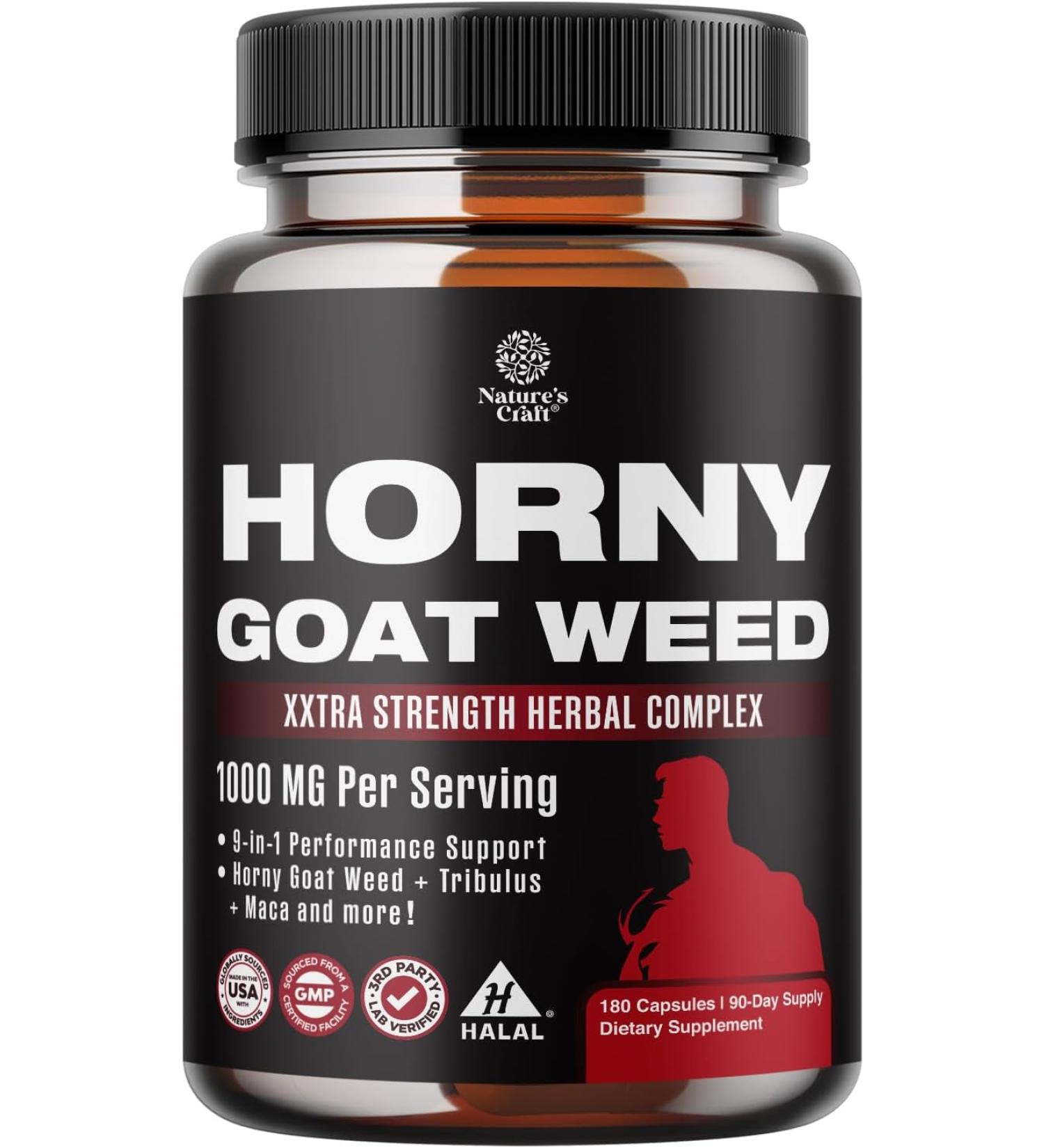 Horny Goat Weed Male Enhancing Supplement - Extra Strength HornyGoatWeed for Men with Black Maca Root Powder, Tongkat Ali, Saw Palmetto & Panax Ginseng Supplement - Energy & Stamina Caps - 180CT - Buy Online on GoSupps.com