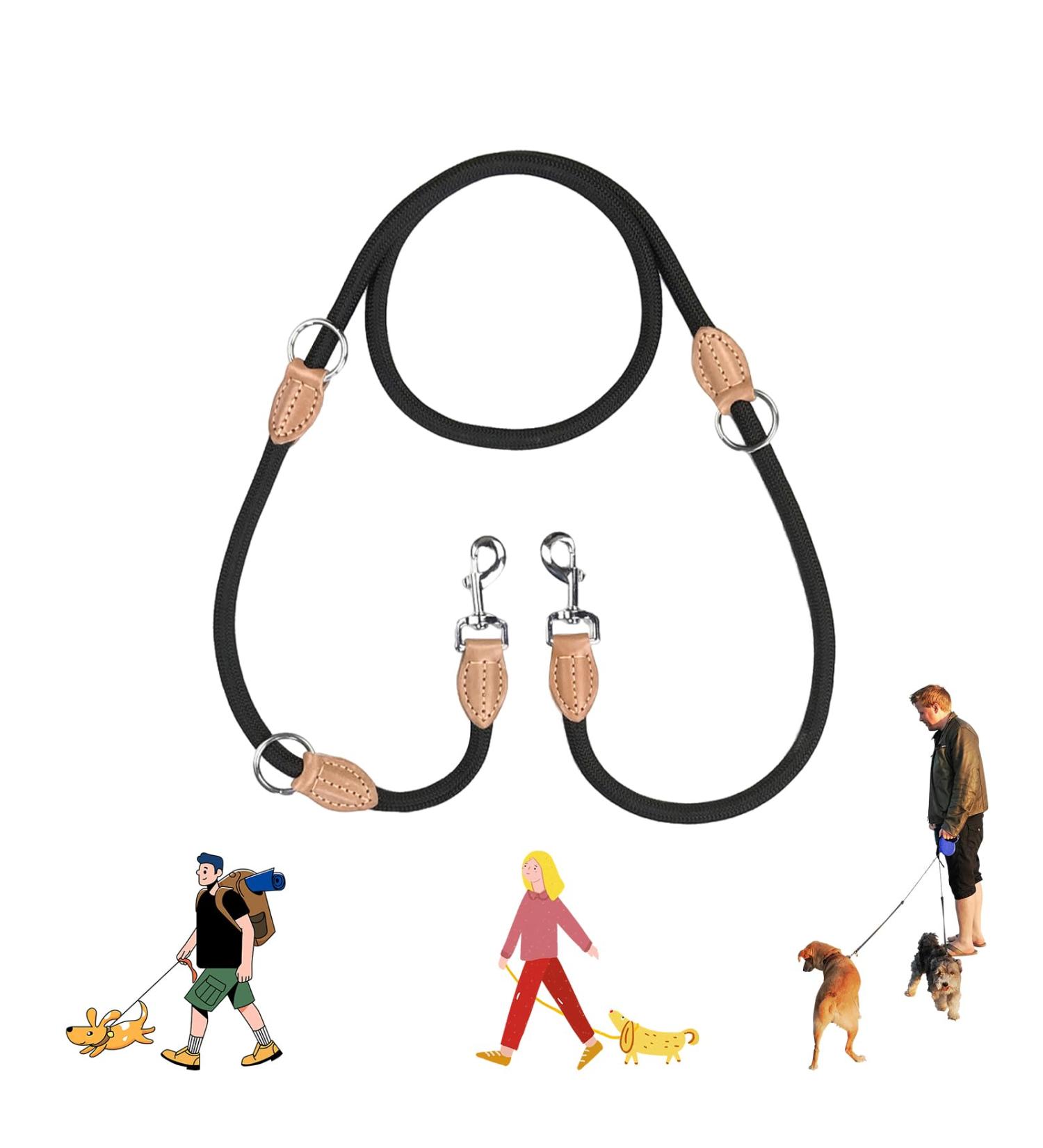 Stylish Adjustable Nylon Dog Leash for Large Dogs | Double Reinforced with Brown Leather Elements Perfect for Medium & Large Breeds - Buy Online on GoSupps.com