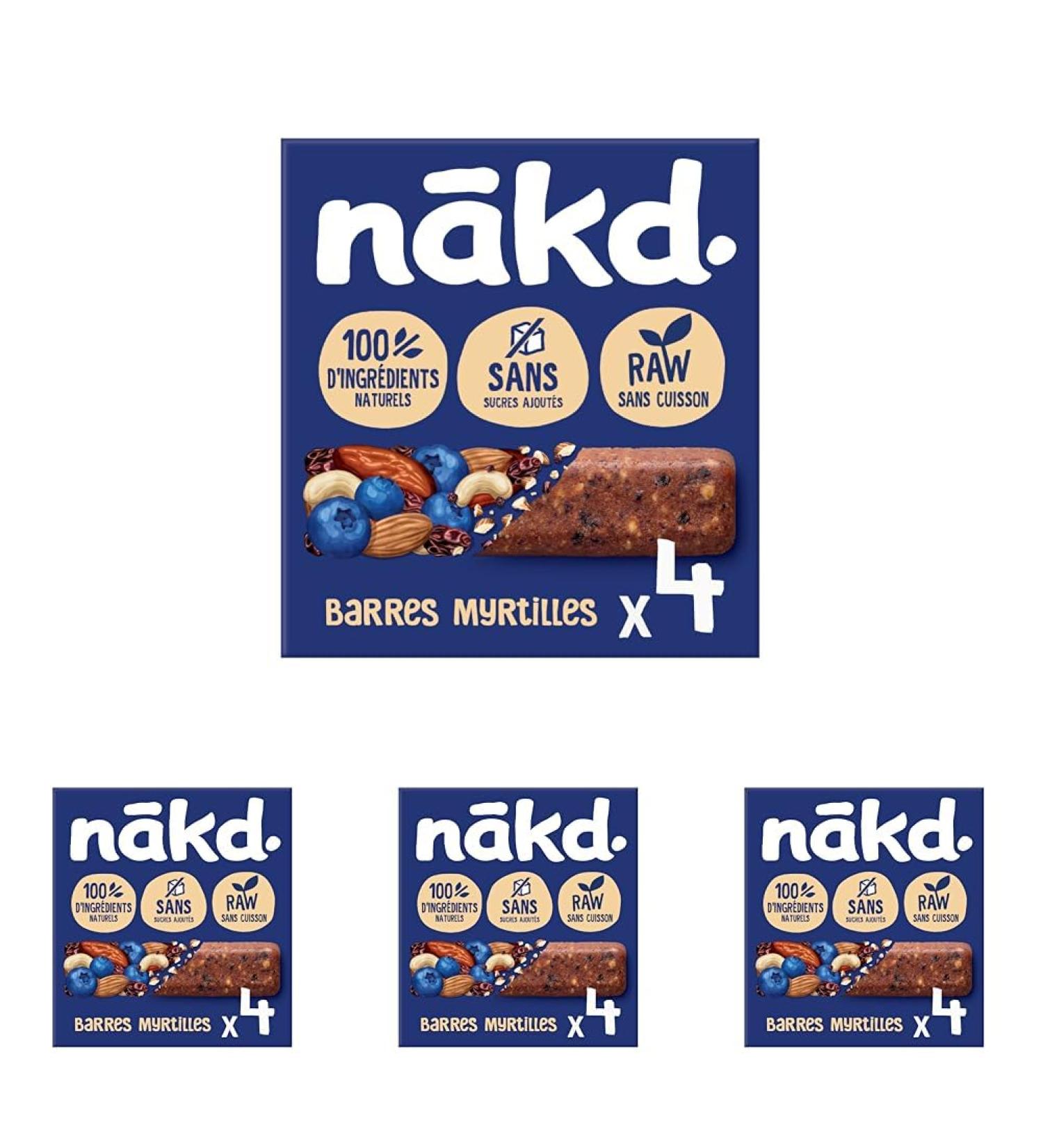 N kd. Myrtilles | Raw Barres de Fruits et Noix | 100% D'ingr dients Naturels | Sans Sucre Ajout s | Vegan | 4 x 35g (Lot de 4)