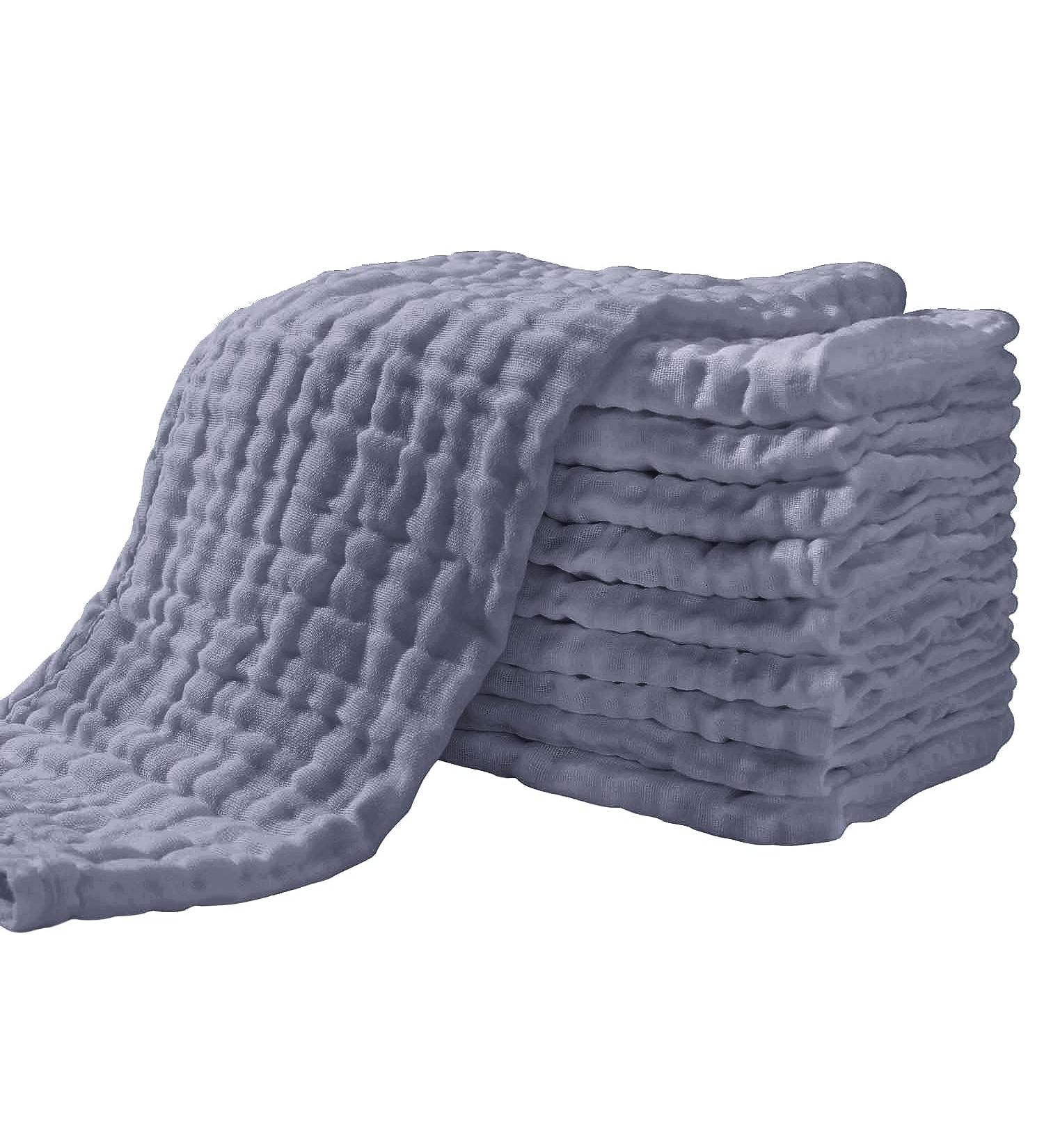 YOOFOSS 10-Pack Mullwindeln Spuckerche - 100% Cotton Fabric Diapers 6-Layer Folding Towels for Babies Fog Blue 27x50 cm - Buy Online on GoSupps.com