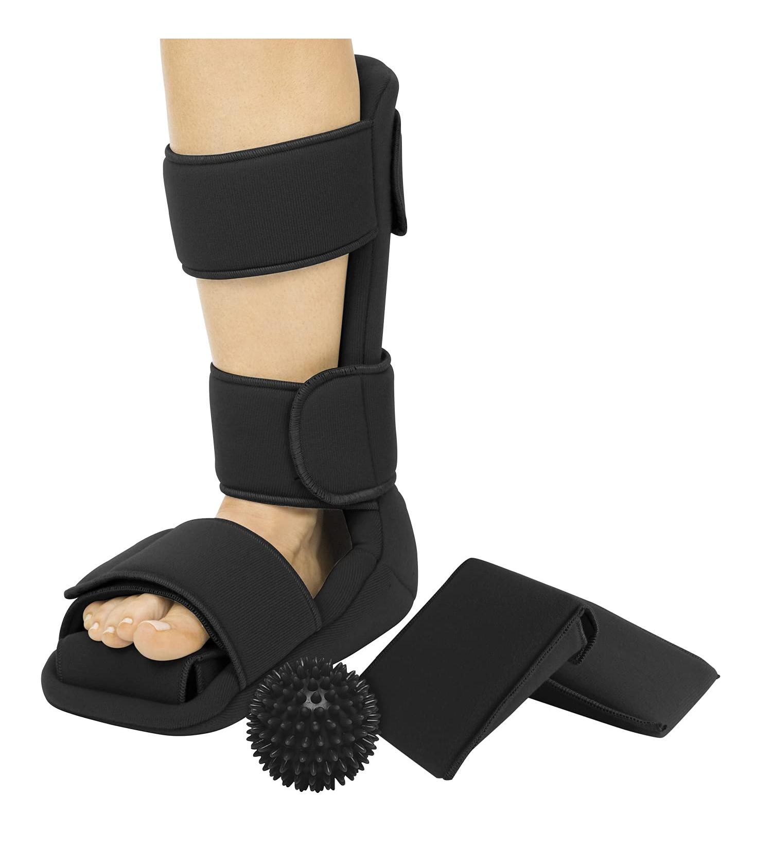 Vive Plantar Fasciitis Night Splint + Spike Ball - Orthopedic Leg Brace for Heel Pain Relief - Black/Large - Buy Online on GoSupps.com