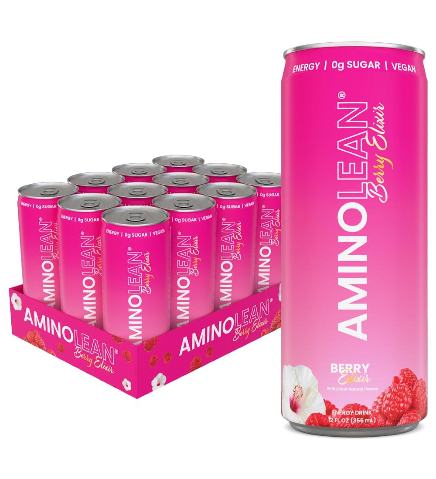 RSP NUTRITION AminoLean Energy Drink - Sugar Free Vegan Amino Acids No Jitters Berry Elixir 12 Pack - Buy Online on GoSupps.com