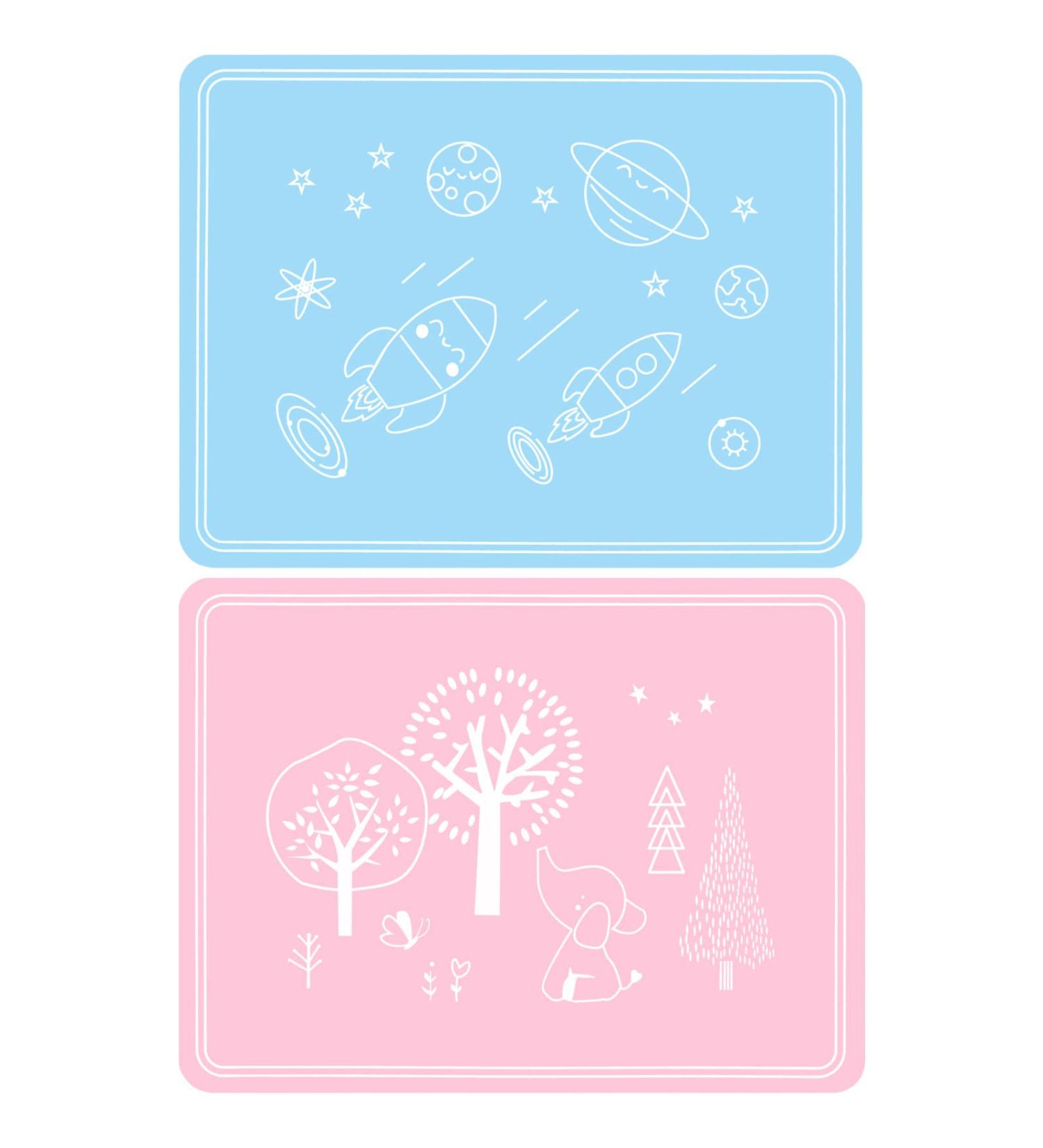 Non-Slip Silicone Kids Placemats Set - Space and Jungle Theme | 2 Pieces 40 x 30 cm Heat-Resistant & Washable - Buy Online on GoSupps.com