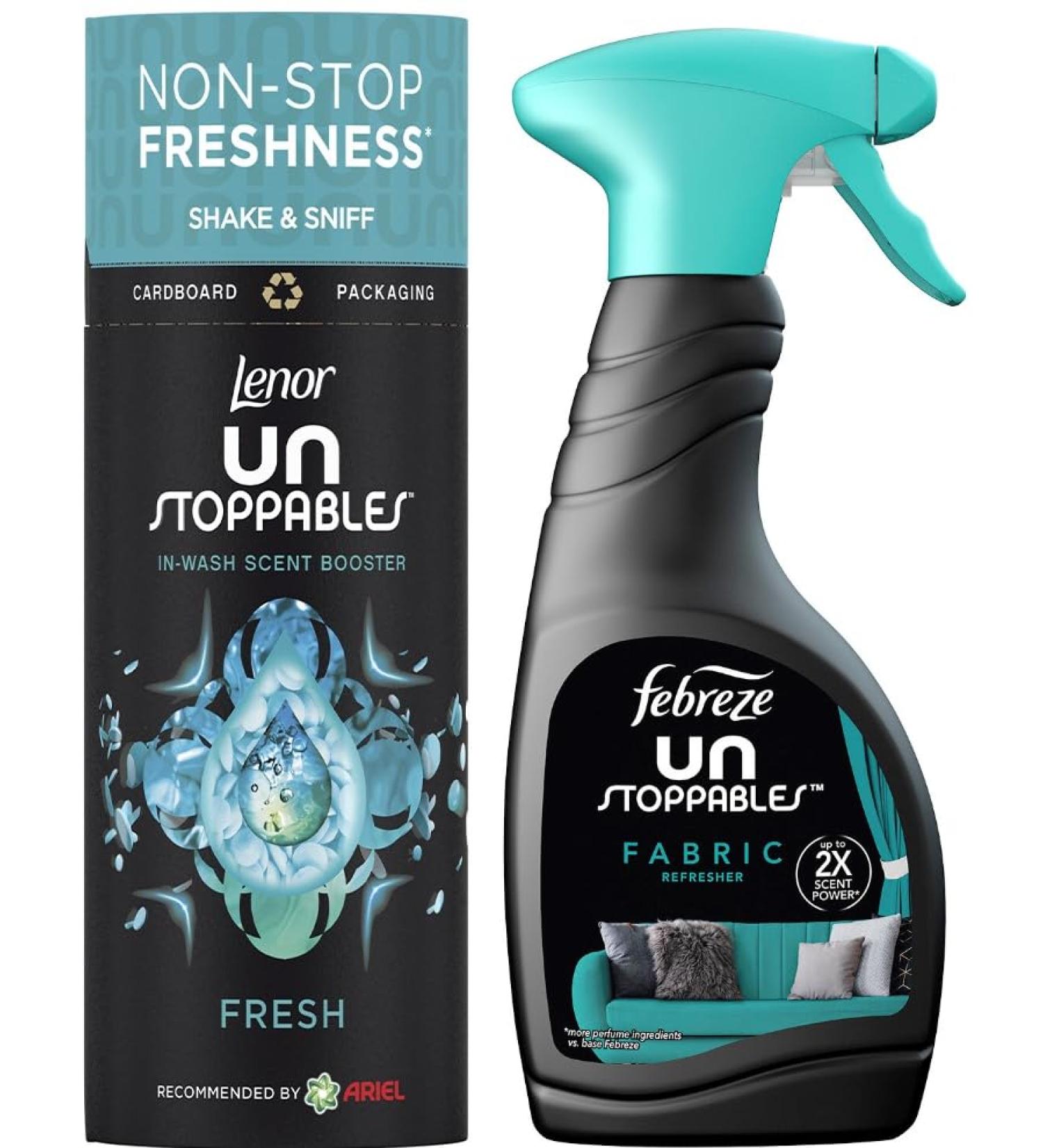 Febreze Unstoppables Fabric Freshener Spray Fresh Scent 500ml + Lenor Unstoppables in-Wash Scent booster Beads 245gr Fresh Scent - Buy Online on GoSupps.com