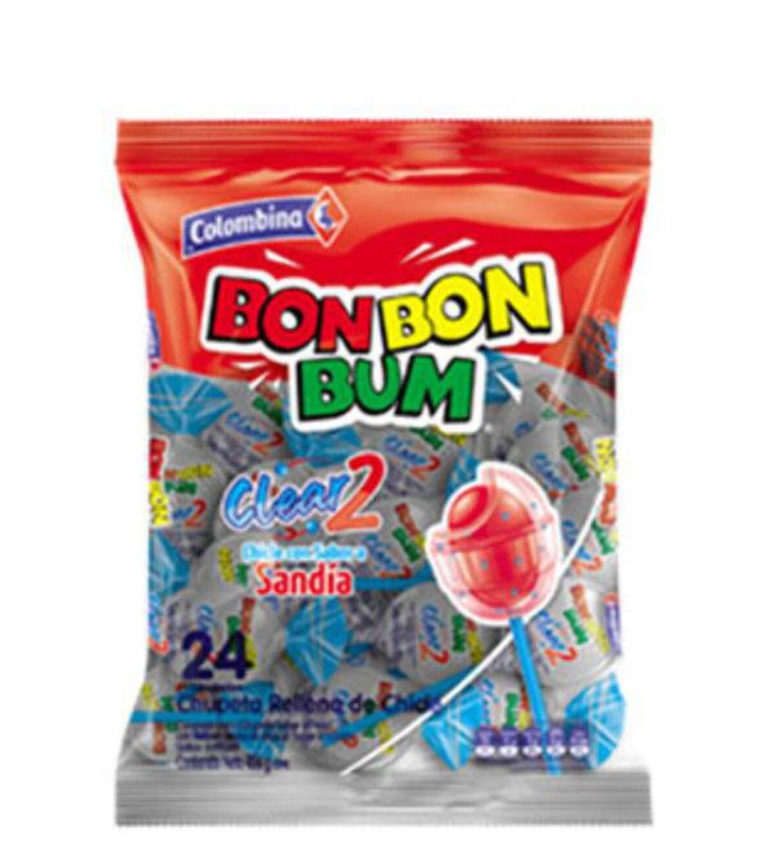 Bon Bon Bum Clear 2 Watermelon Lollypops 24 Count Box of 15-Fd