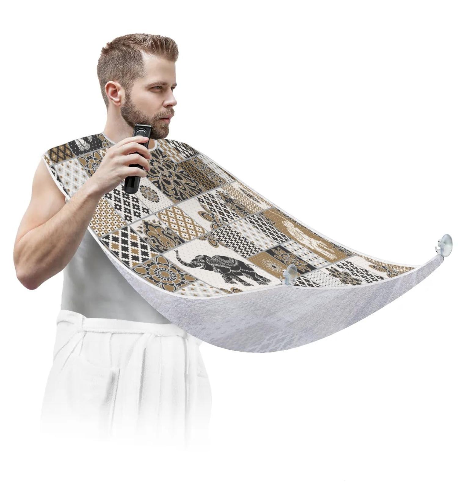 Ethnic Elephants Beard Bib Apron for Men - Waterproof Hair Catcher & Grooming Cape with Suction Cups | Perfect Gifts for Men - Buy Online on GoSupps.com