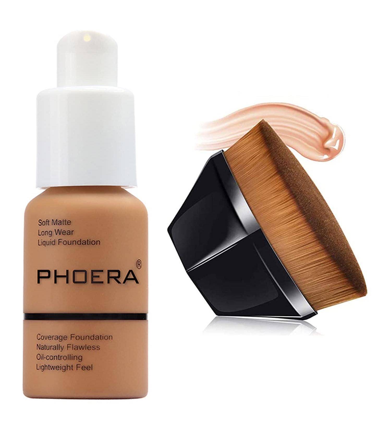 PHOERA Full Coverage Magic Foundation with Flat Top Kabuki Brush - 108 Tan - Buy Online on GoSupps.com