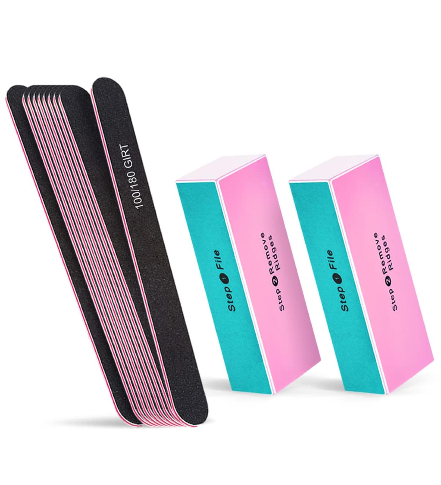 Nail File and Polishing Buffer Block Set - 2pcs 4-Way Buffing Polish for Shine & 10pcs Double Sided 100/180 Grit Emery Board Filer - Buy Online on GoSupps.com