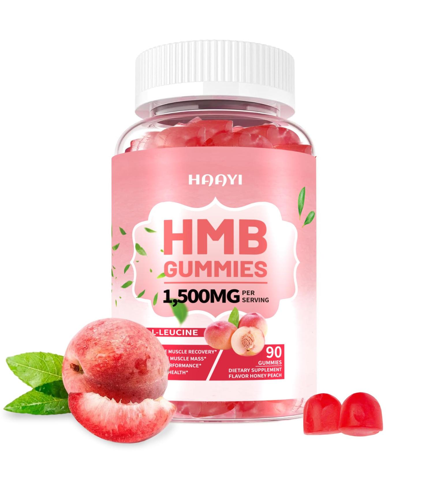 HAAYI HMB and Leucine Supplements for Men&Women Sugar Free HMB and Leucine Amino Acid Gummies for Muscle Defense&Muscle Recovery&Increase Muscle Mass Peach Flavor 90 Gummies - Buy Online on GoSupps.com