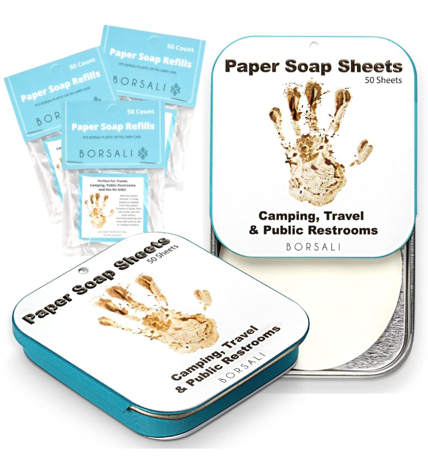Borsali Paper Soap Sheets - Portable Travel Size Dissolvable Soap Flakes for Camping and Public Restrooms - 250 Sheets - Buy Online on GoSupps.com