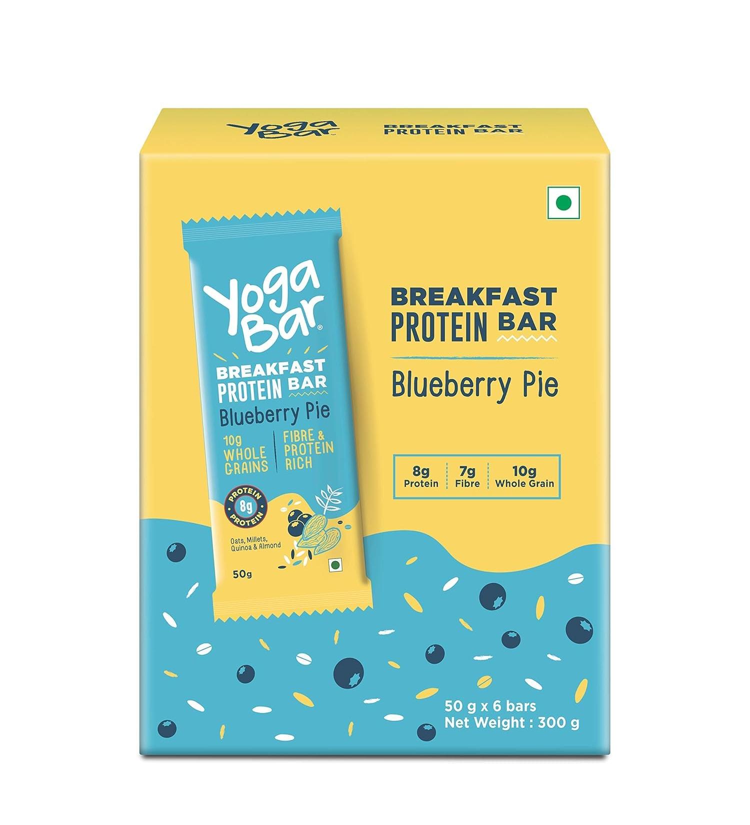 Buy Yoga.bar Blueberry Pie Protein Bars - Whole Grains & Fibre | 300g (50g x 6) - Healthy Breakfast Snack - International Shipping - Buy Online on GoSupps.com