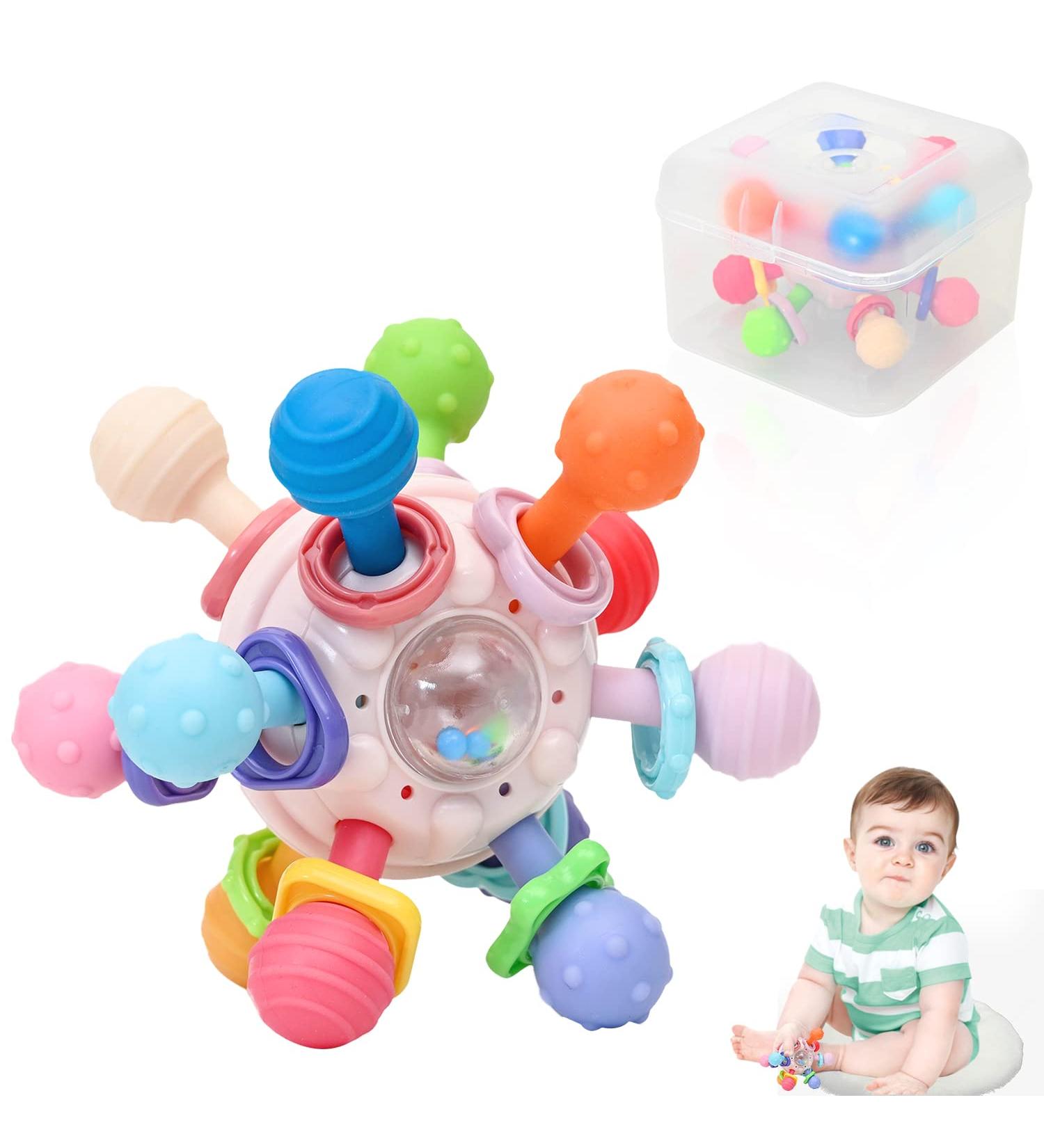 Baby Sensory Teething Toy | Montessori Chew Giraffe Rattle (Pink) | 0-12 Months - Buy Online on GoSupps.com