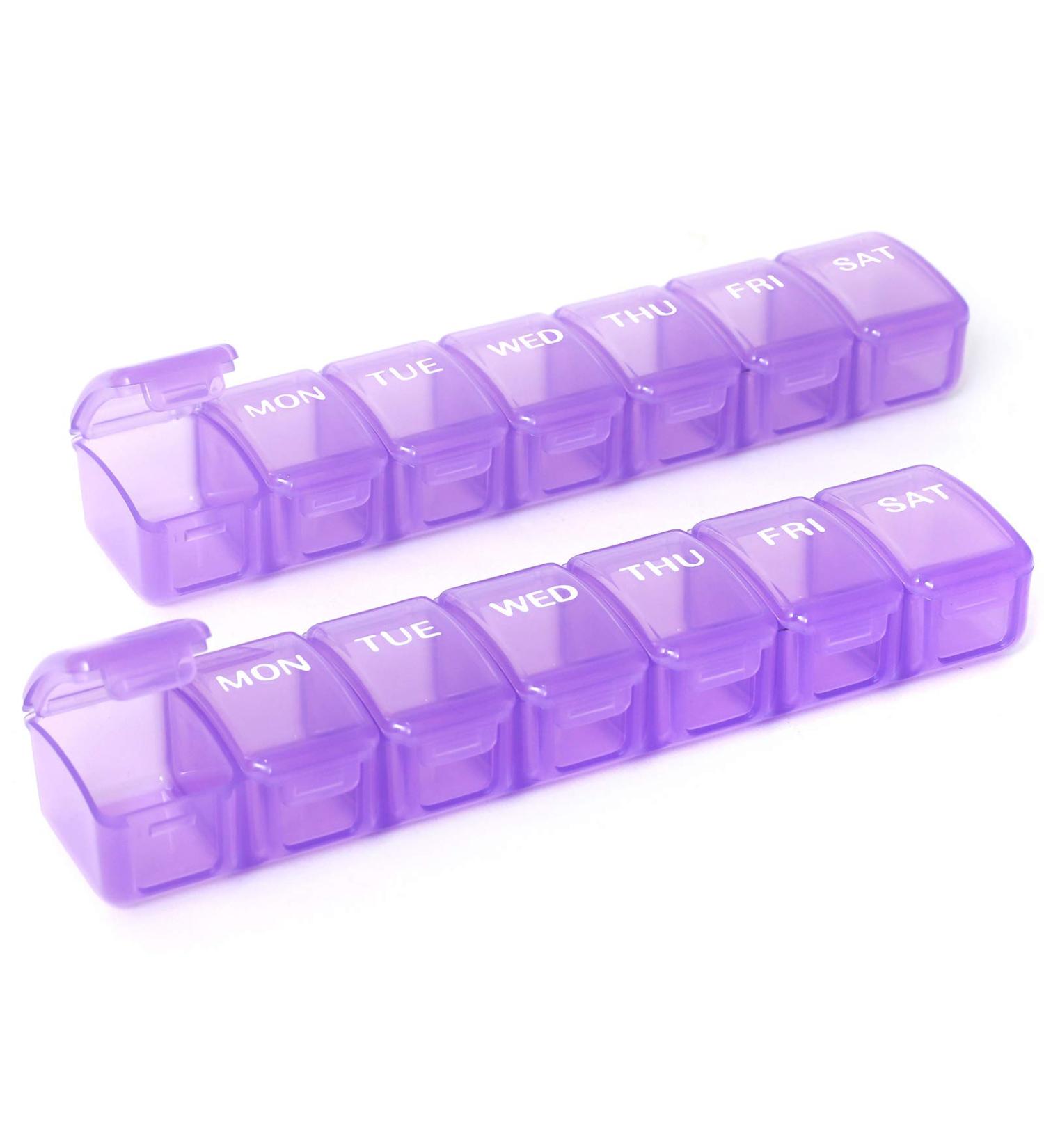 Buy 2 Packs Small Weekly Pill Organizer - Pocket Daily Pill Case for Vitamins Supplements & Fish Oil (Purple) | International Shipping Available - Buy Online on GoSupps.com